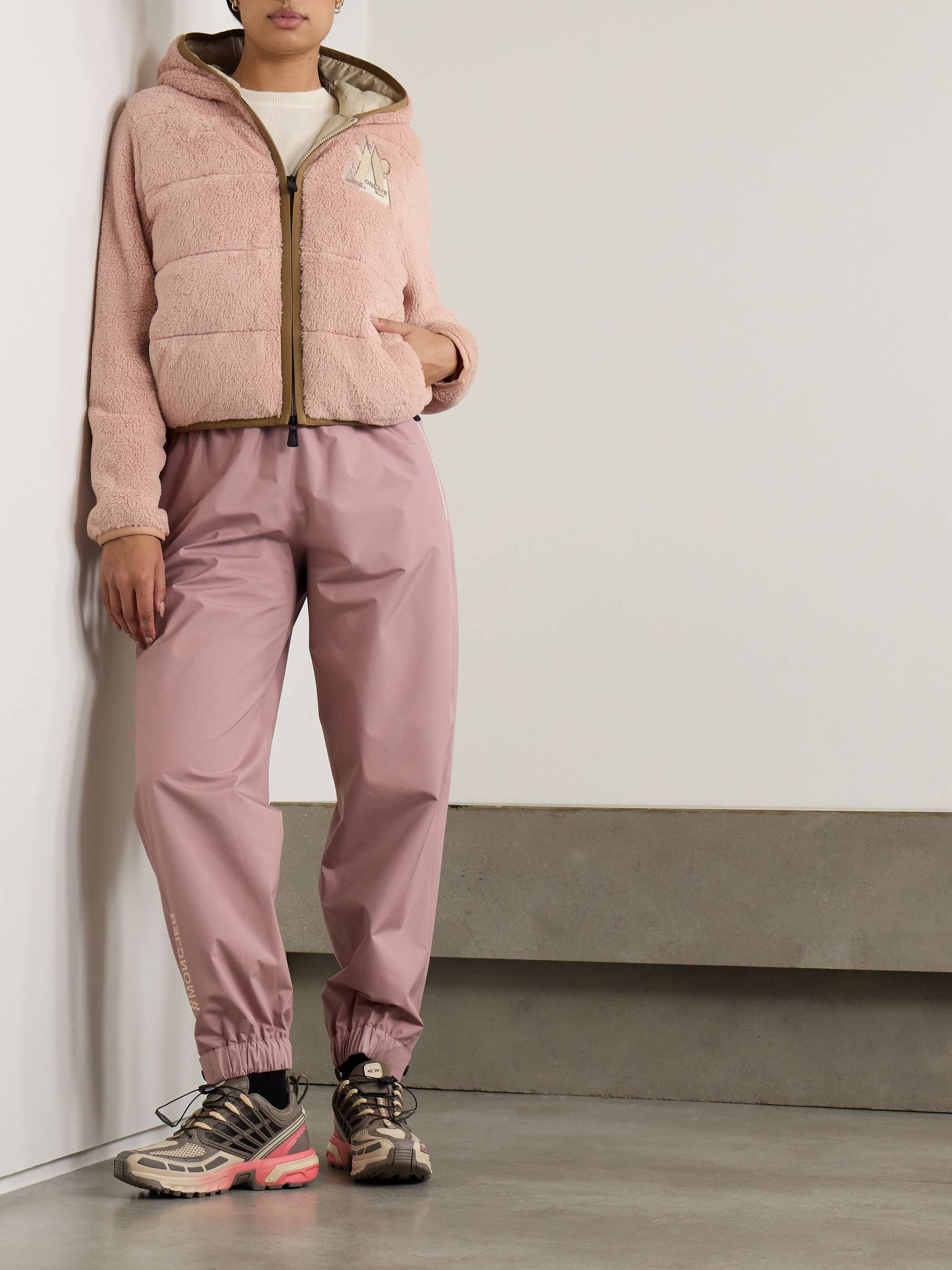 Logo-embroidered twill-trimmed quilted fleece down jacket view