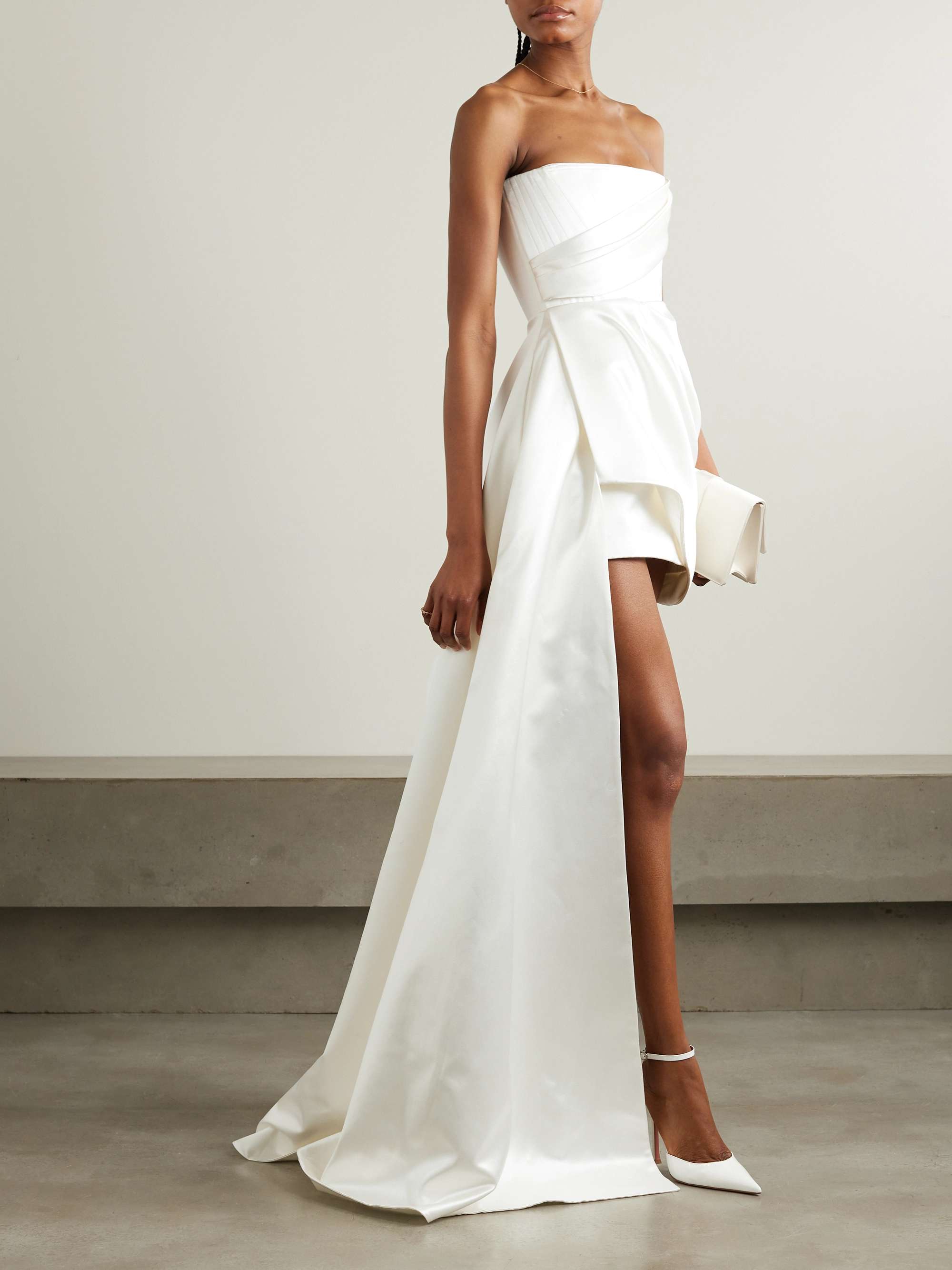 Blair asymmetric draped satin gown view