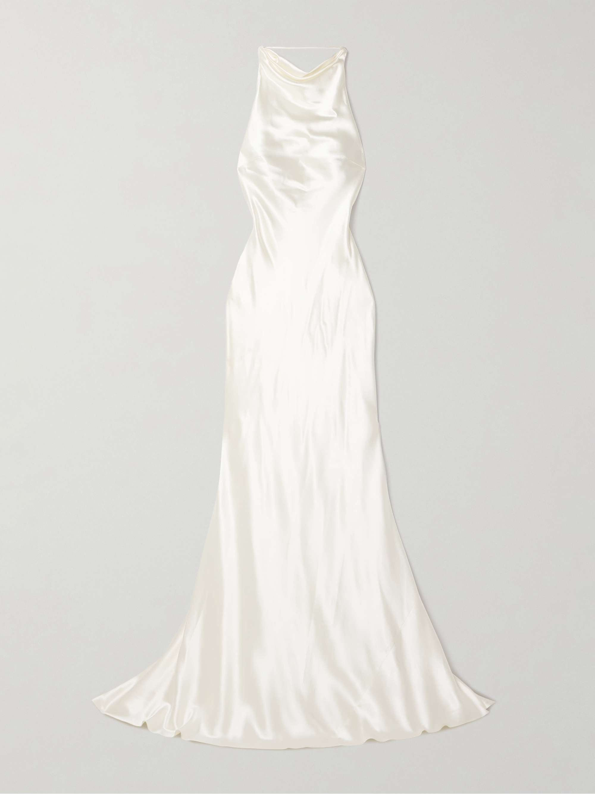 Stella open-back silk and wool-blend satin halterneck gown view