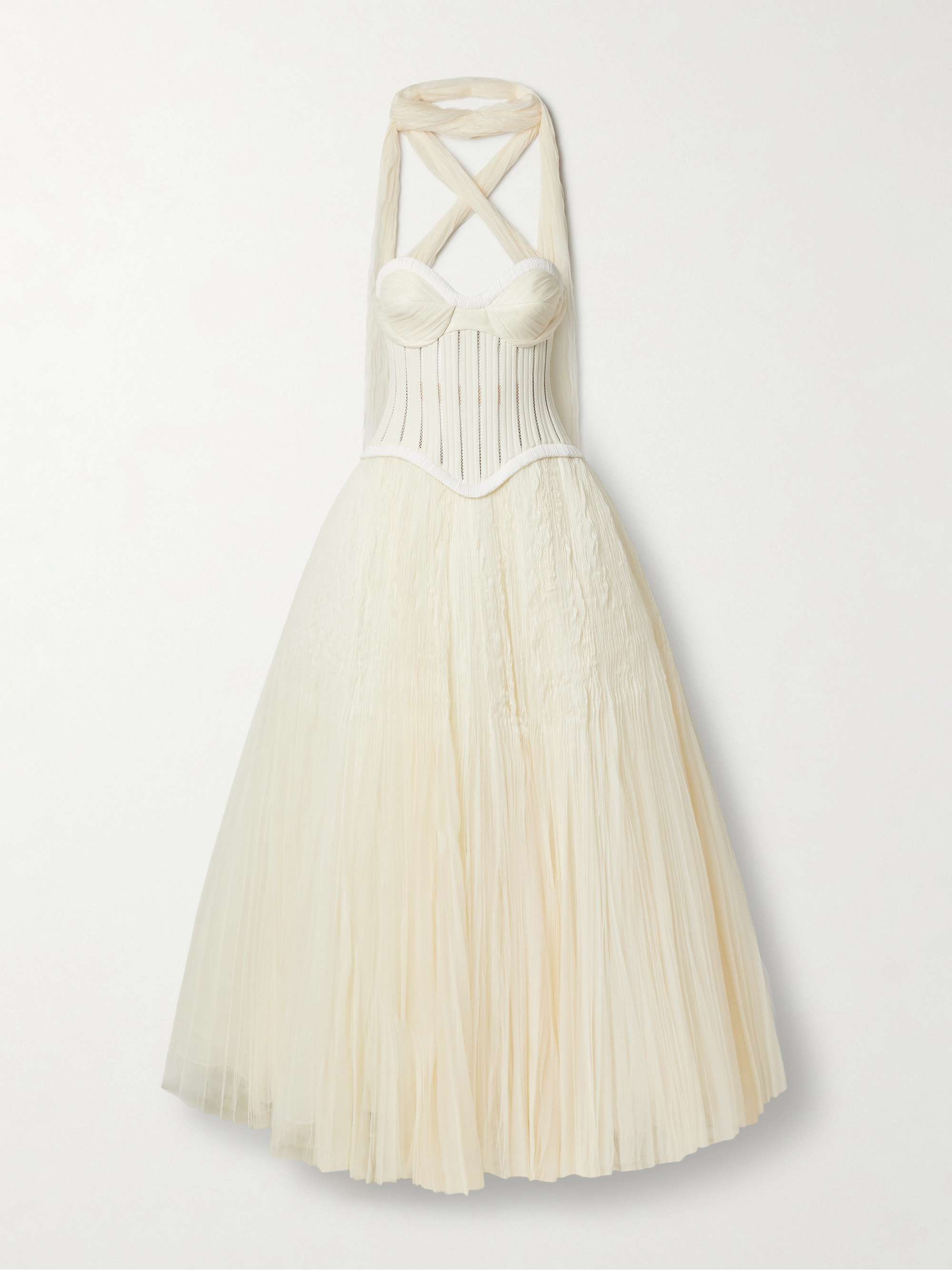 Anika strapless plissé satin-trimmed twill and tulle gown view