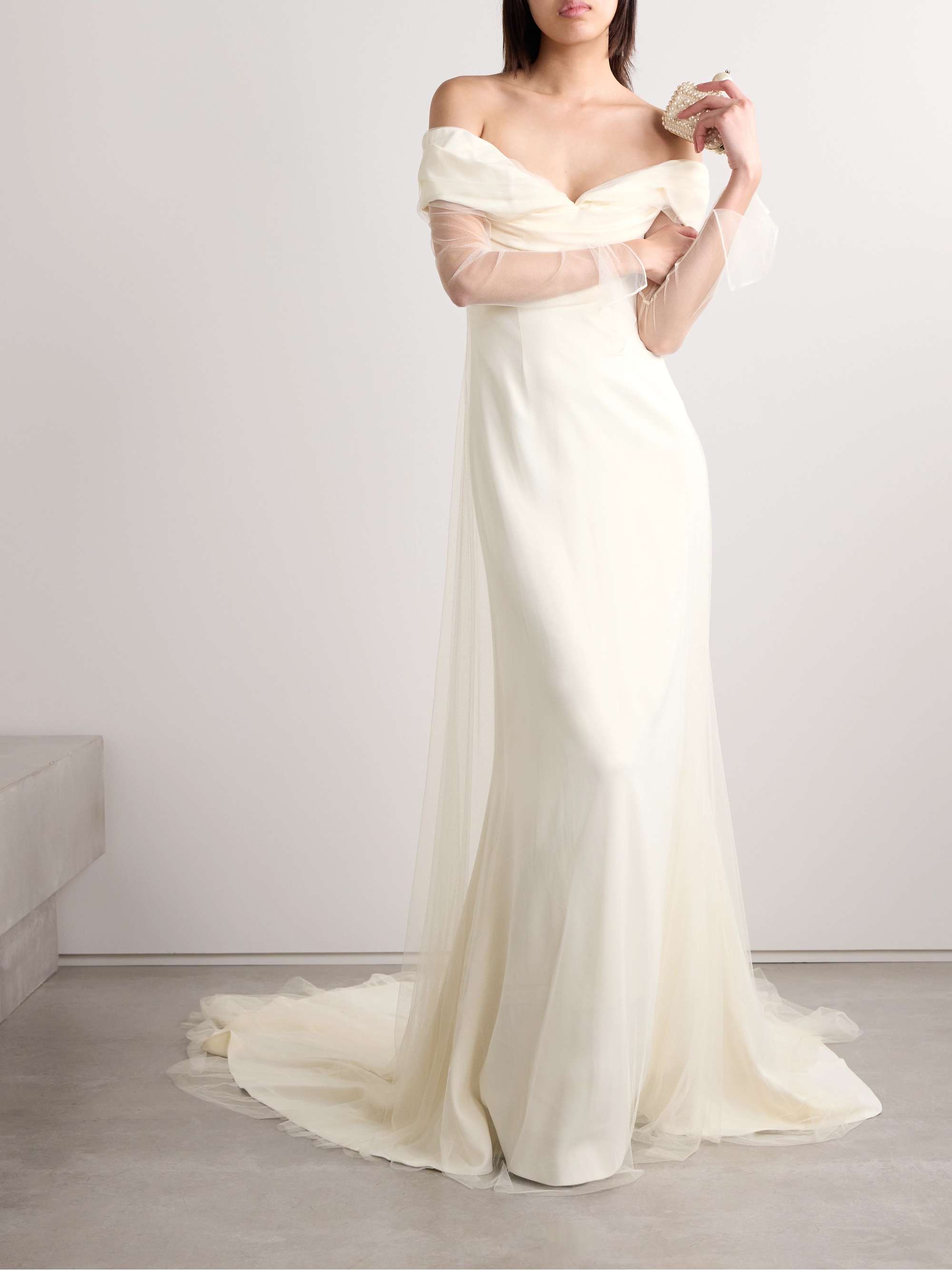 Eloise off-the-shoulder layered tulle and cady gown view
