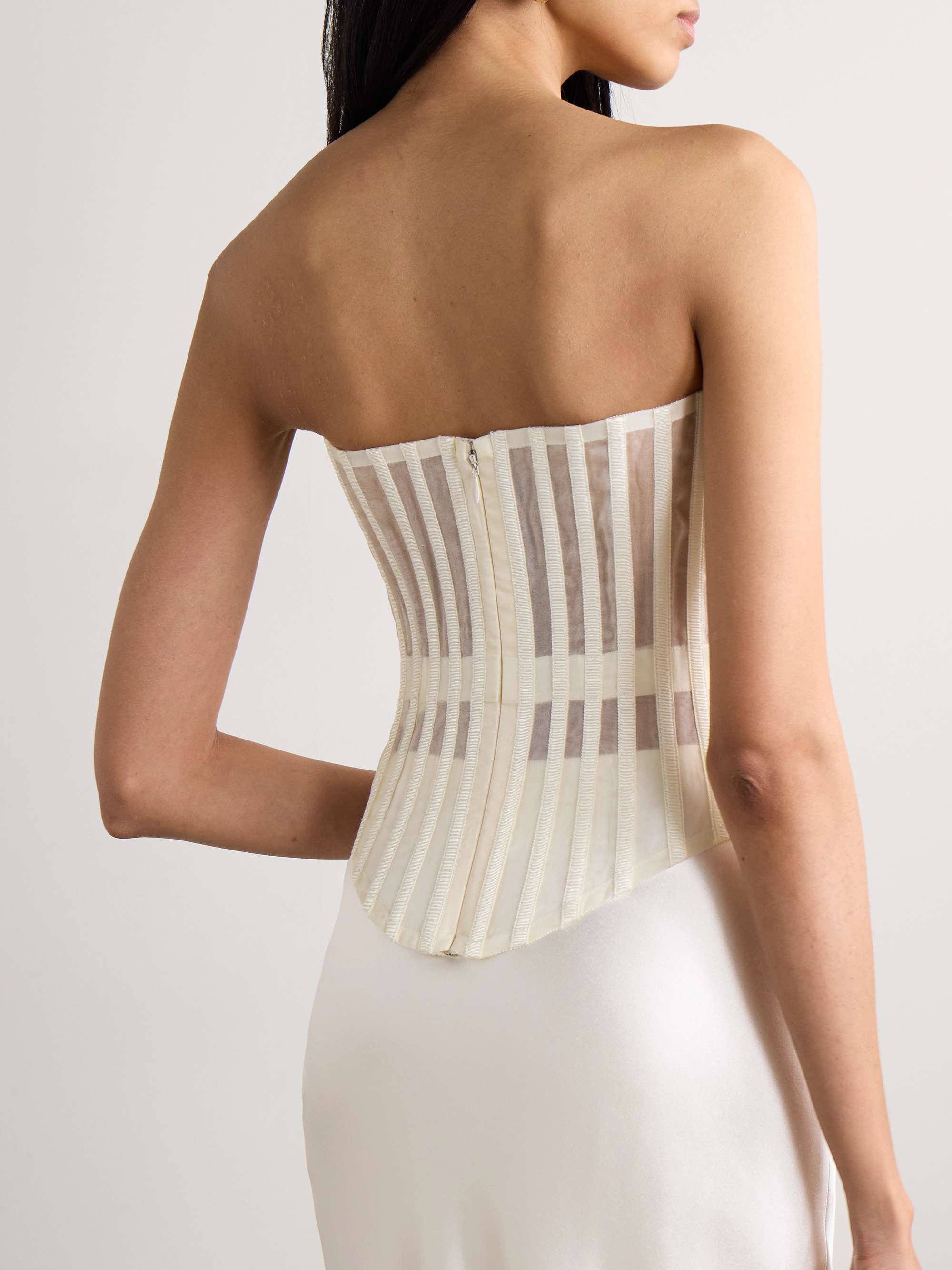 Milo organza and grosgrain-trimmed ruched tulle bustier top view
