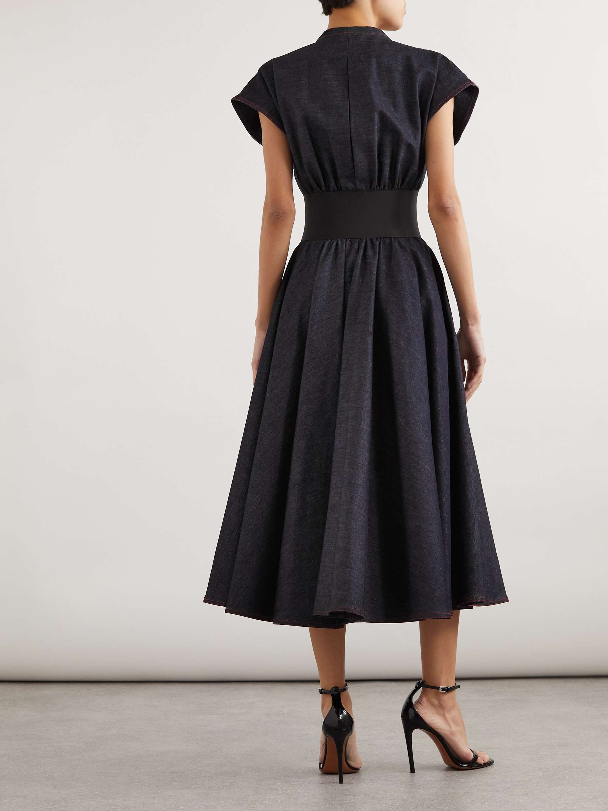 Belted denim midi wrap dress view