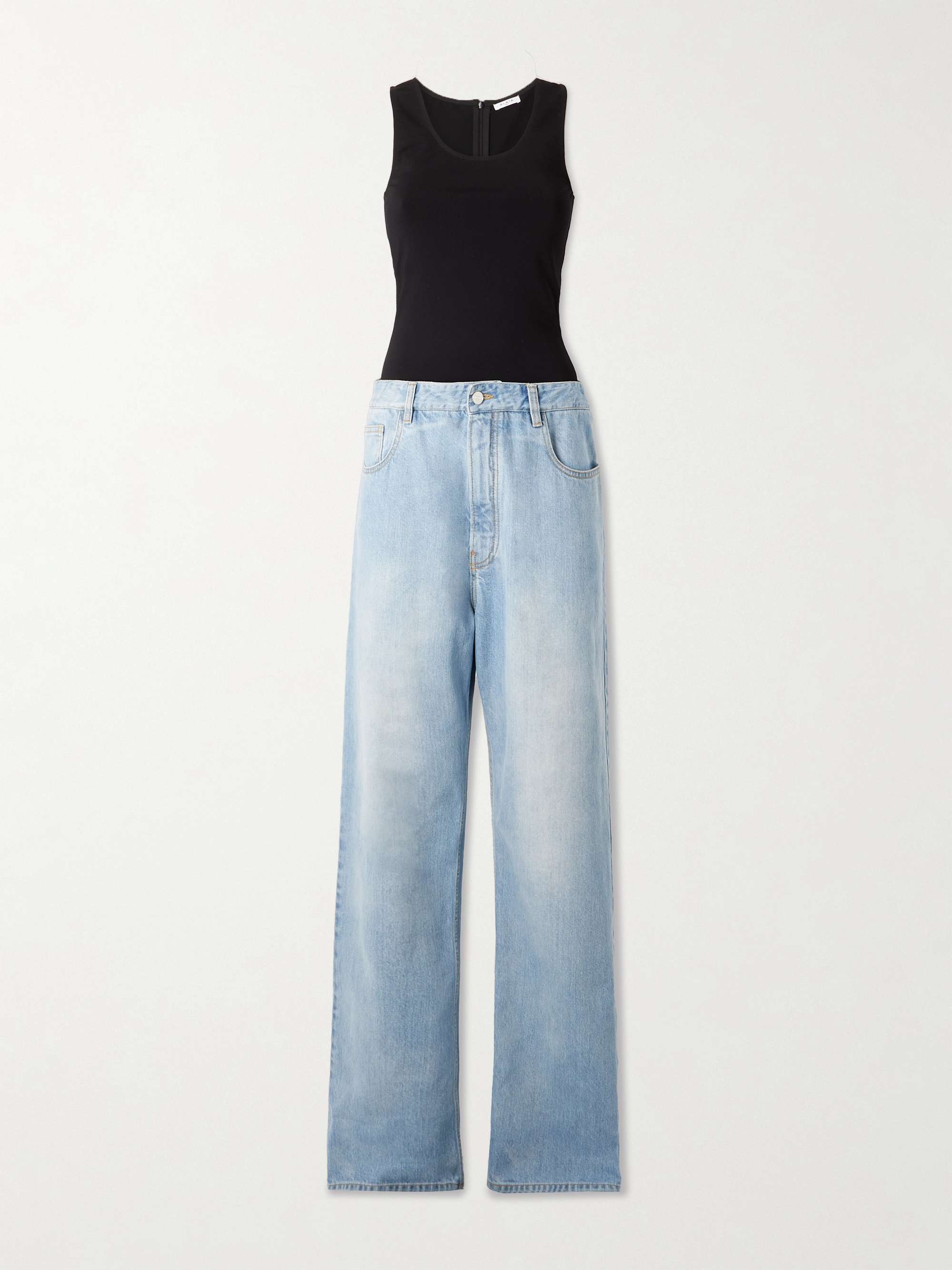 Stretch-knit and denim jumpsuit view
