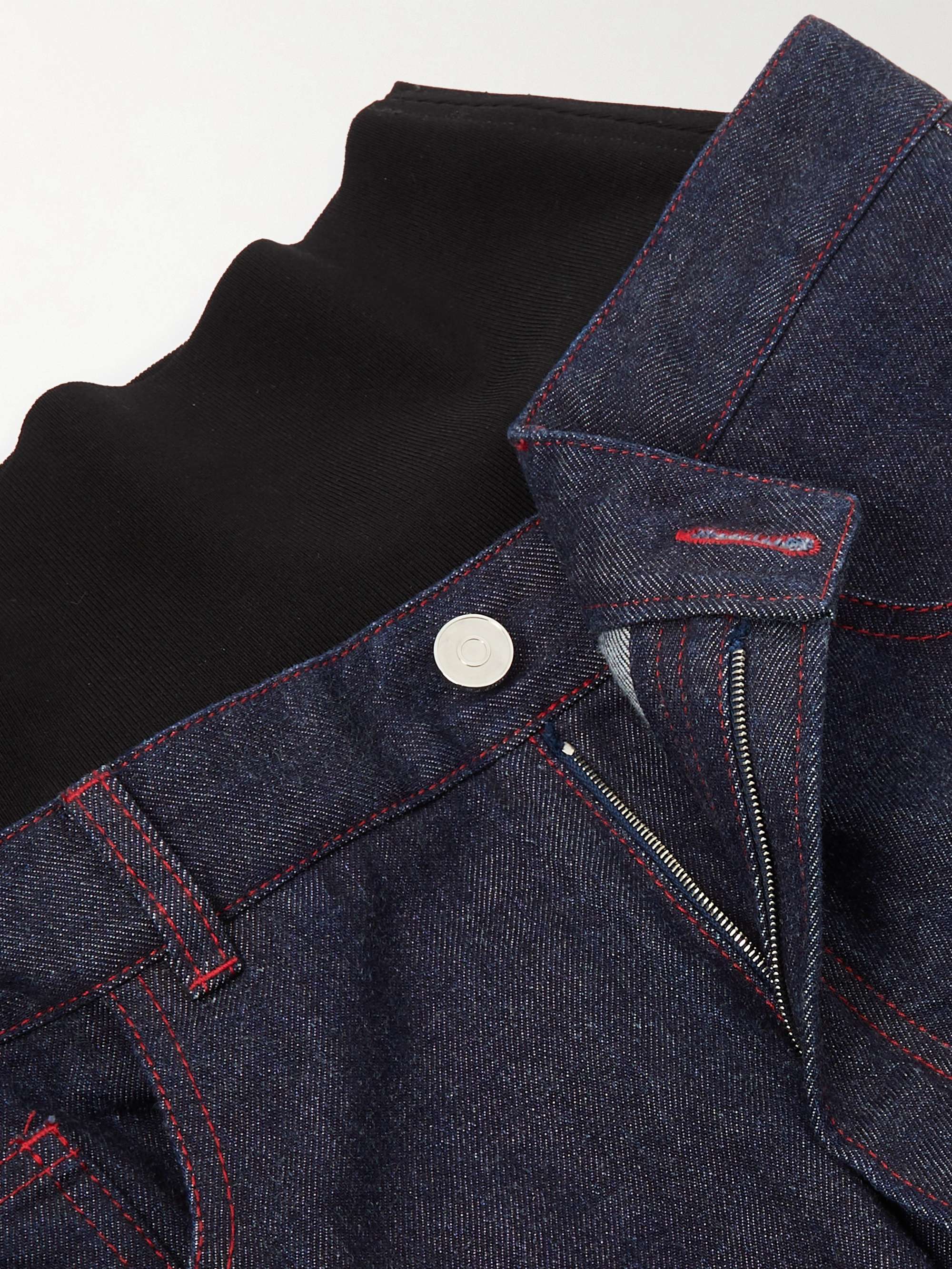 Stretch knit-trimmed jeans view