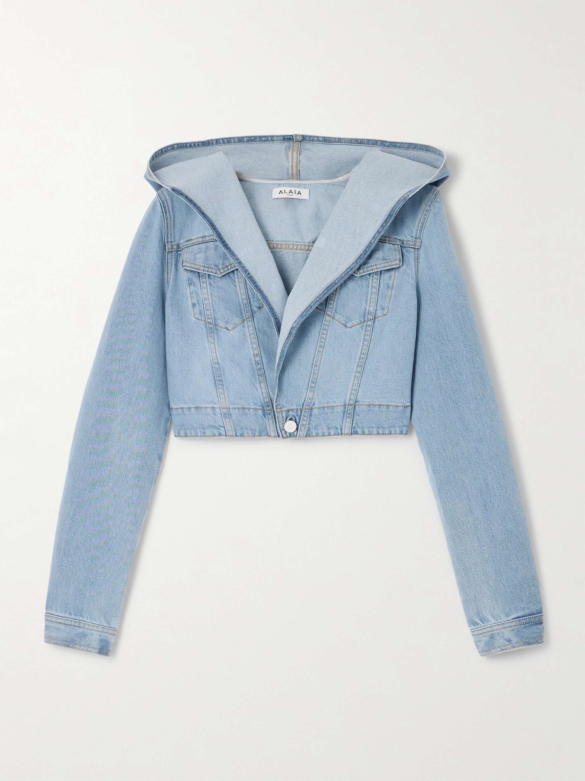 Cropped denim hooded jacket view