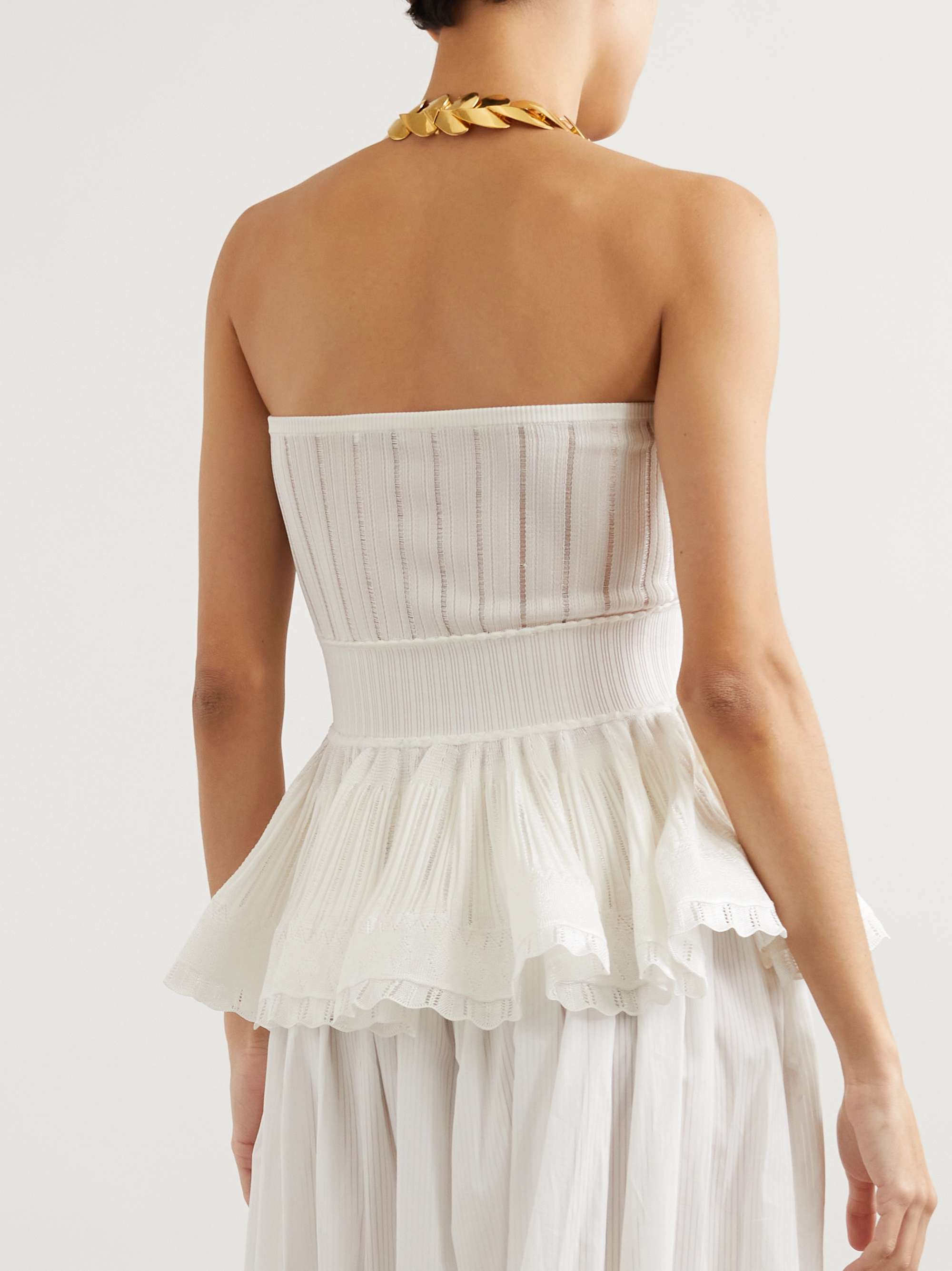 Convertible pointelle-knit peplum top view