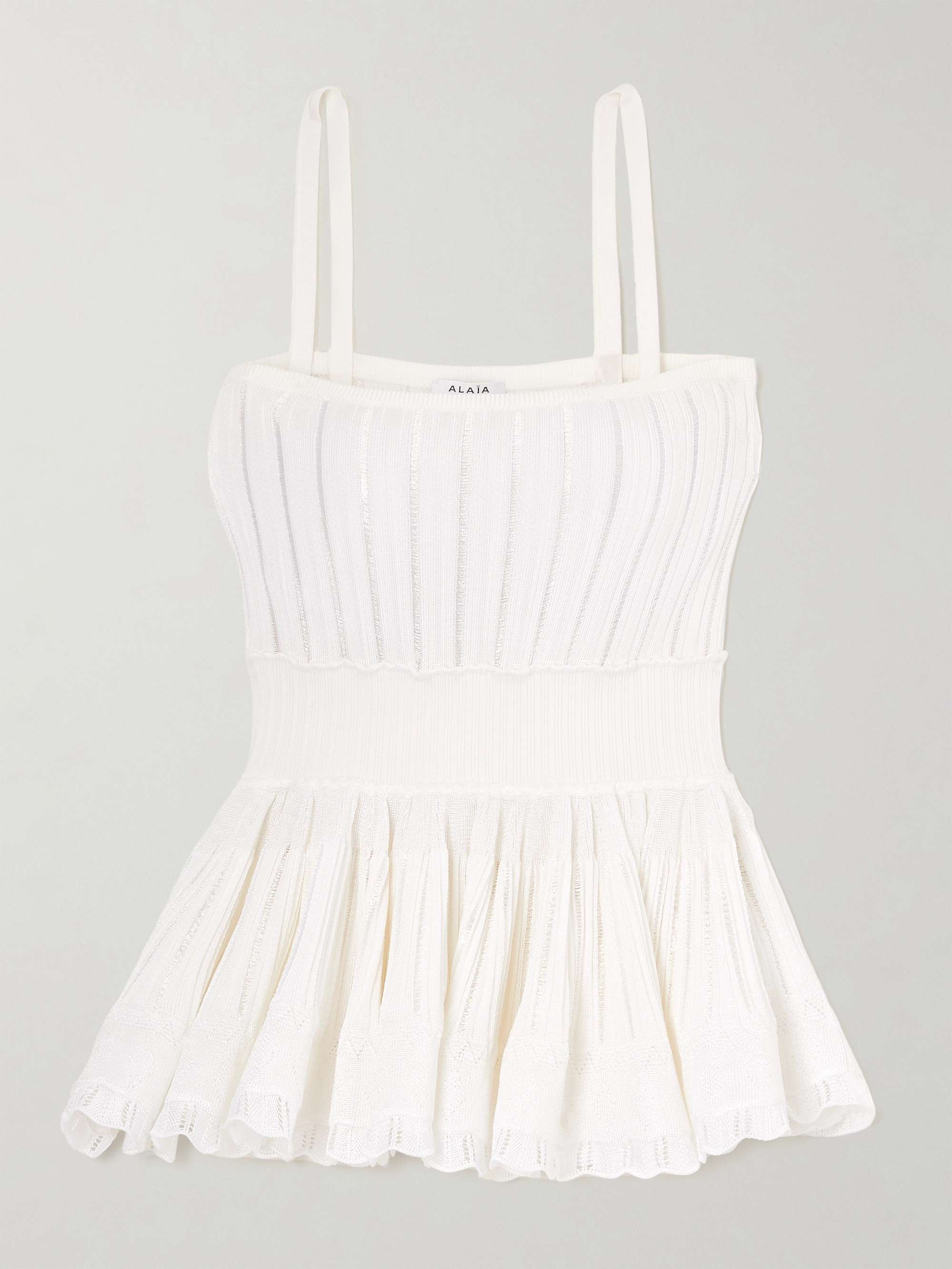 Convertible pointelle-knit peplum top view