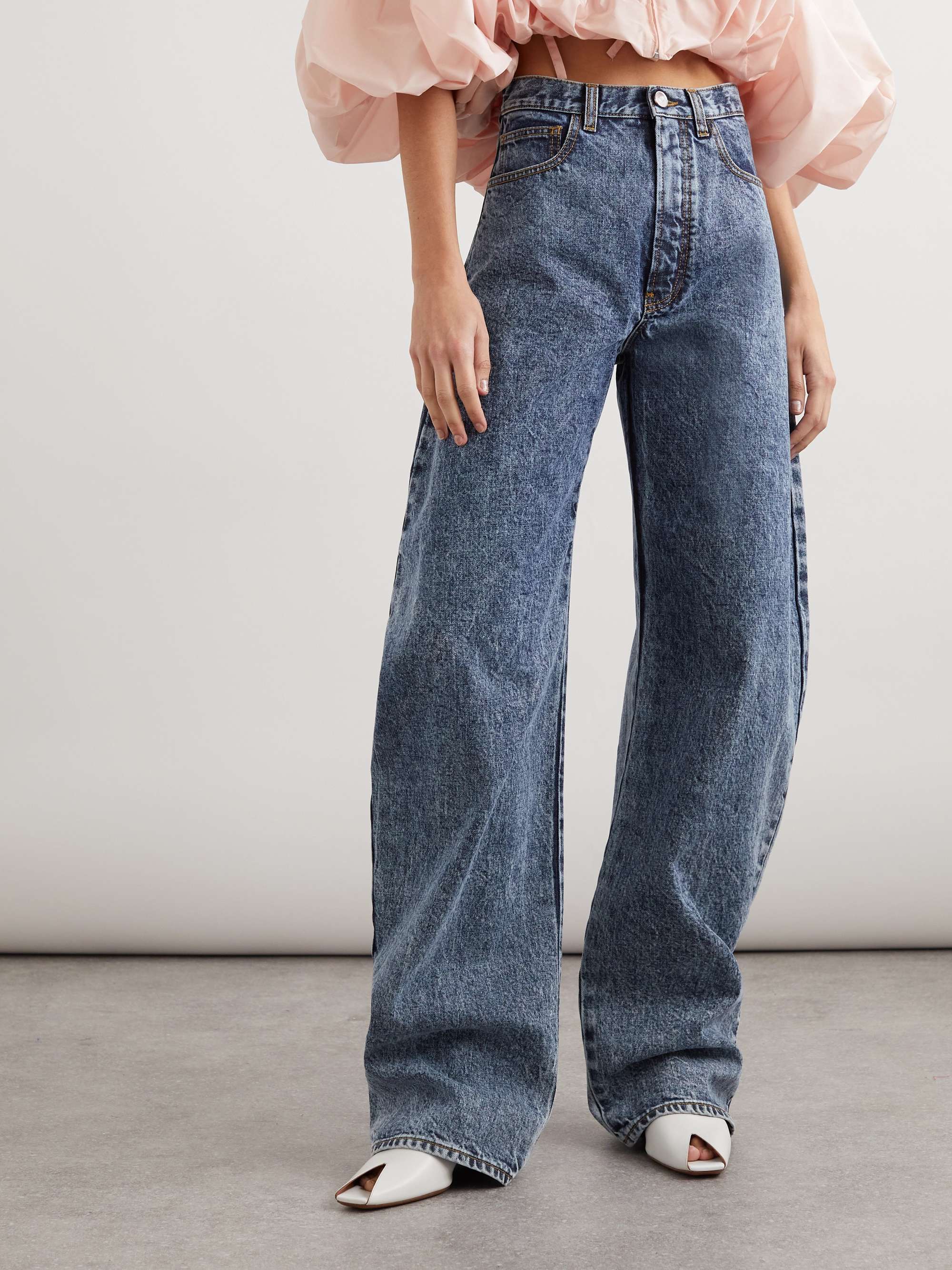Acid-wash high-rise barrel-leg jeans view