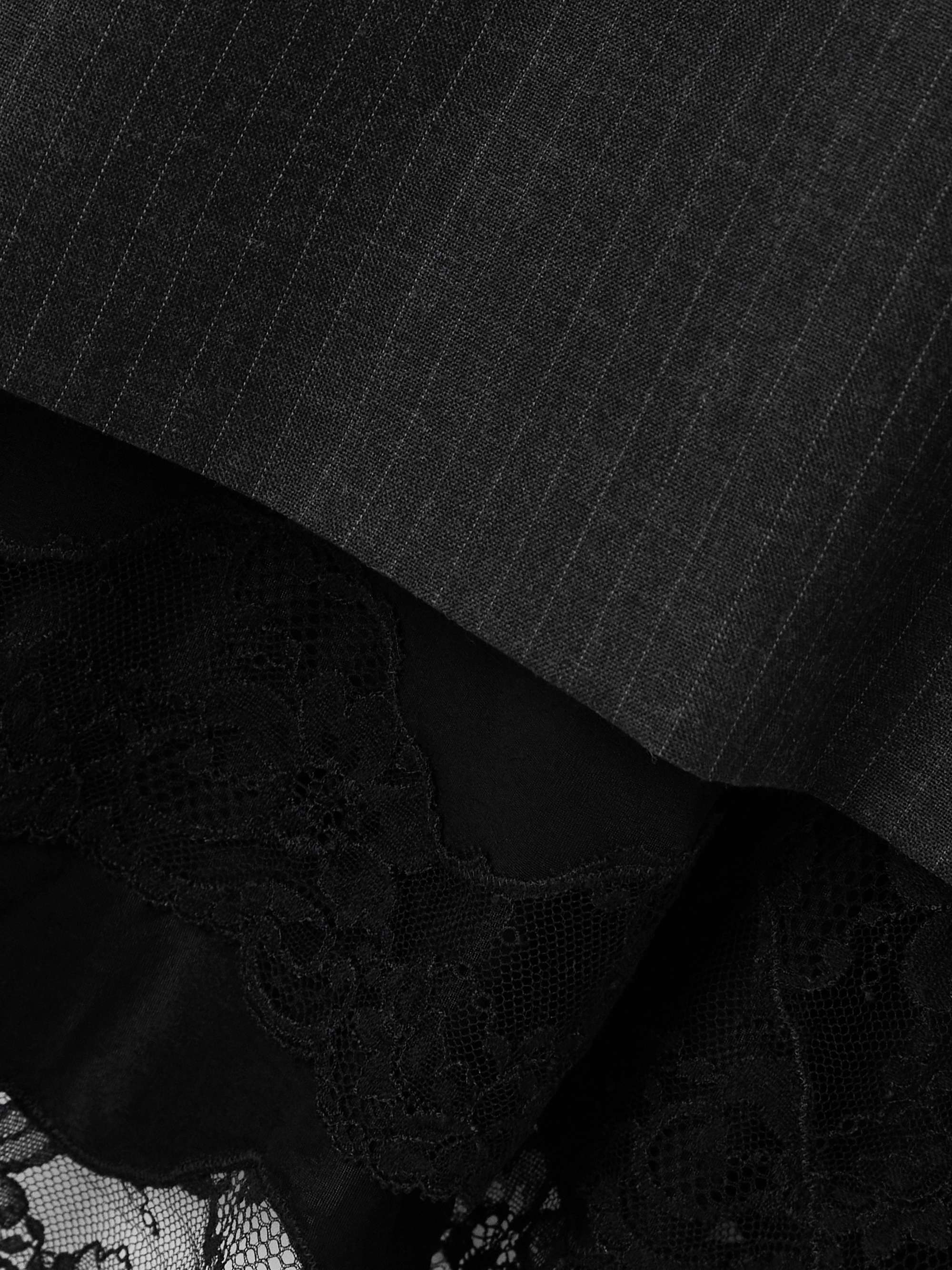 Lace-trimmed pinstriped wool midi skirt view