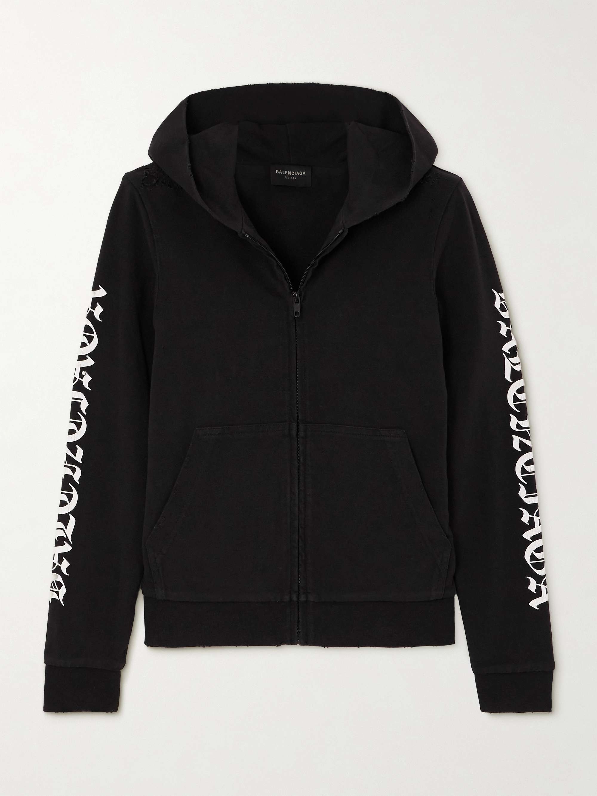 Distressed printed cotton-blend jersey hoodie view