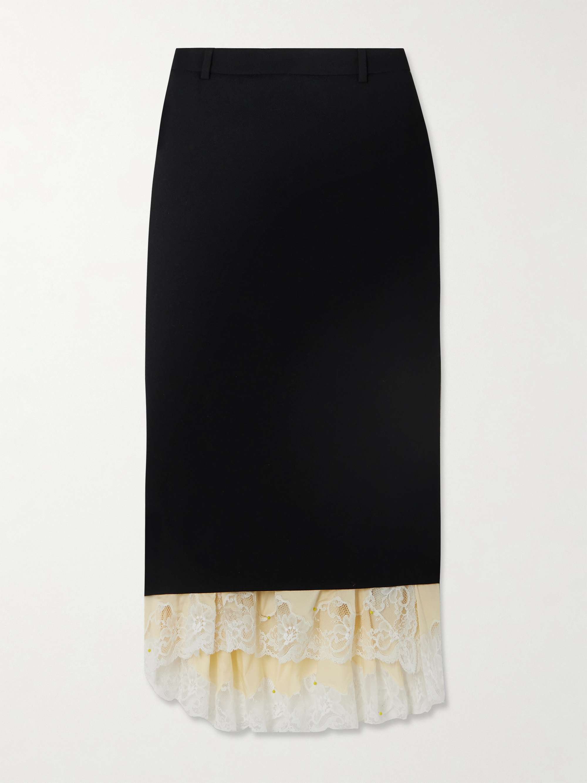 Stretch-jersey and lace-trimmed wool-gabardine midi skirt view