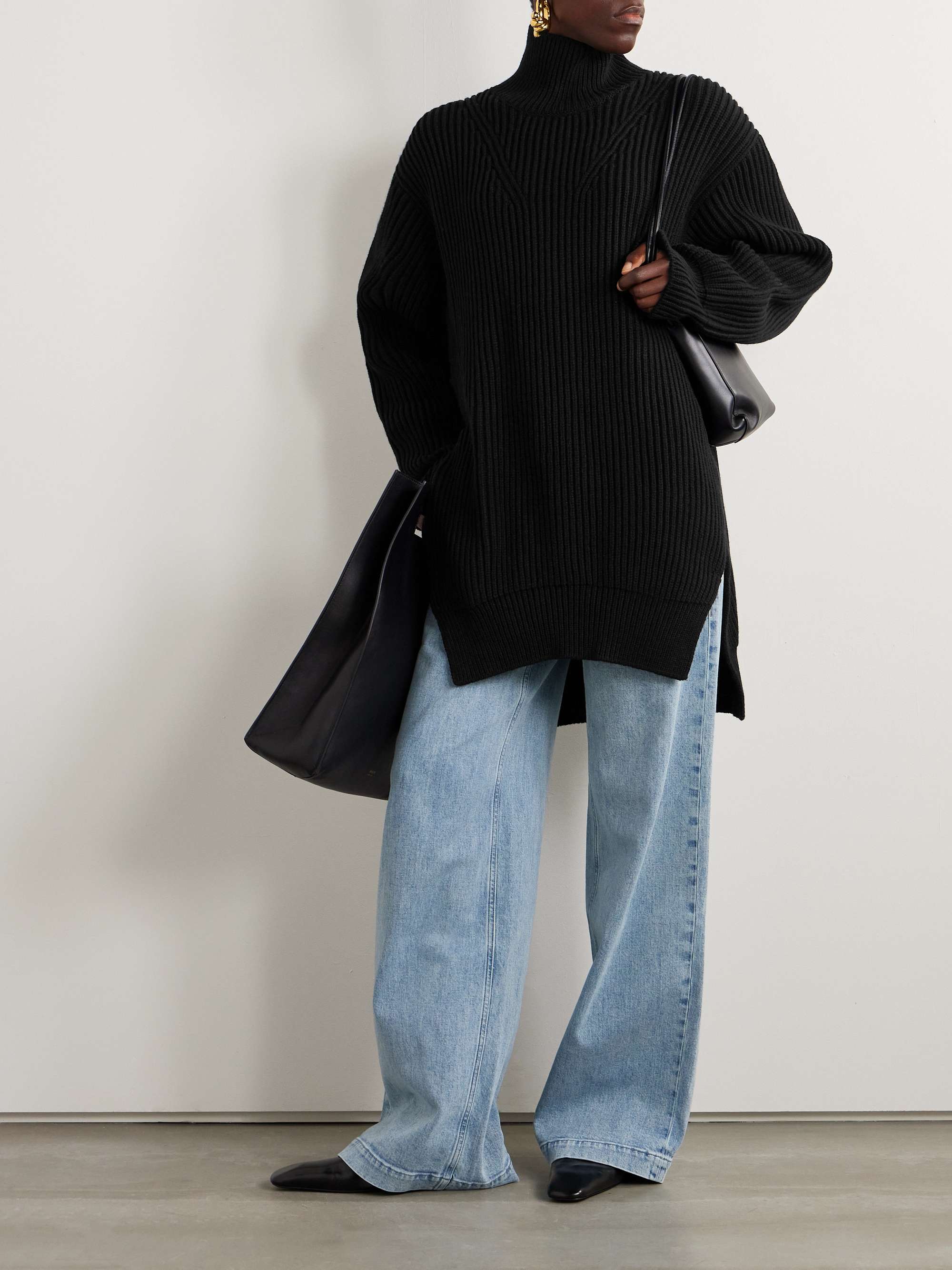 Oversized ribbed wool turtleneck sweater view