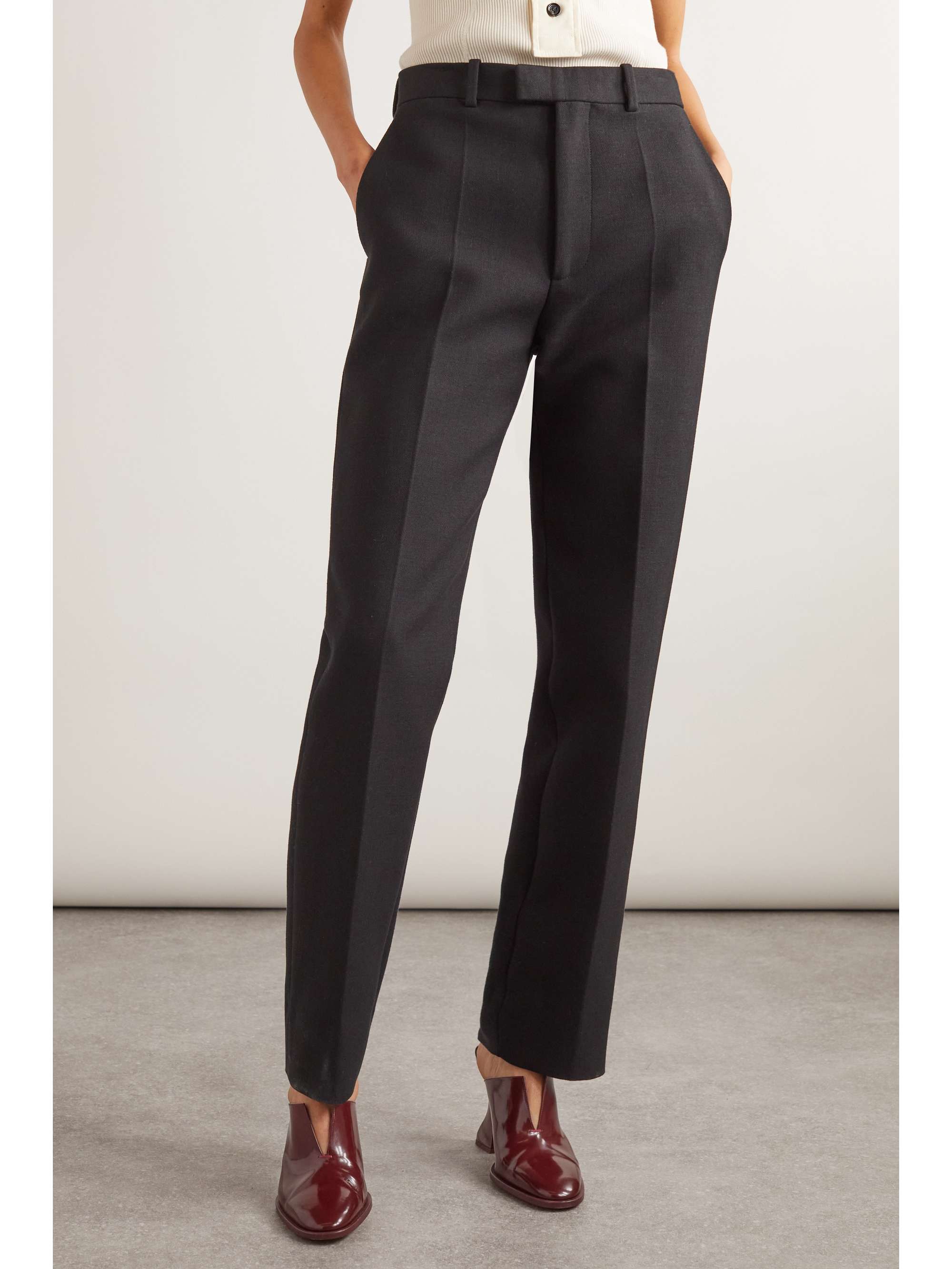 Pleated cotton-blend crepe straight-leg pants view