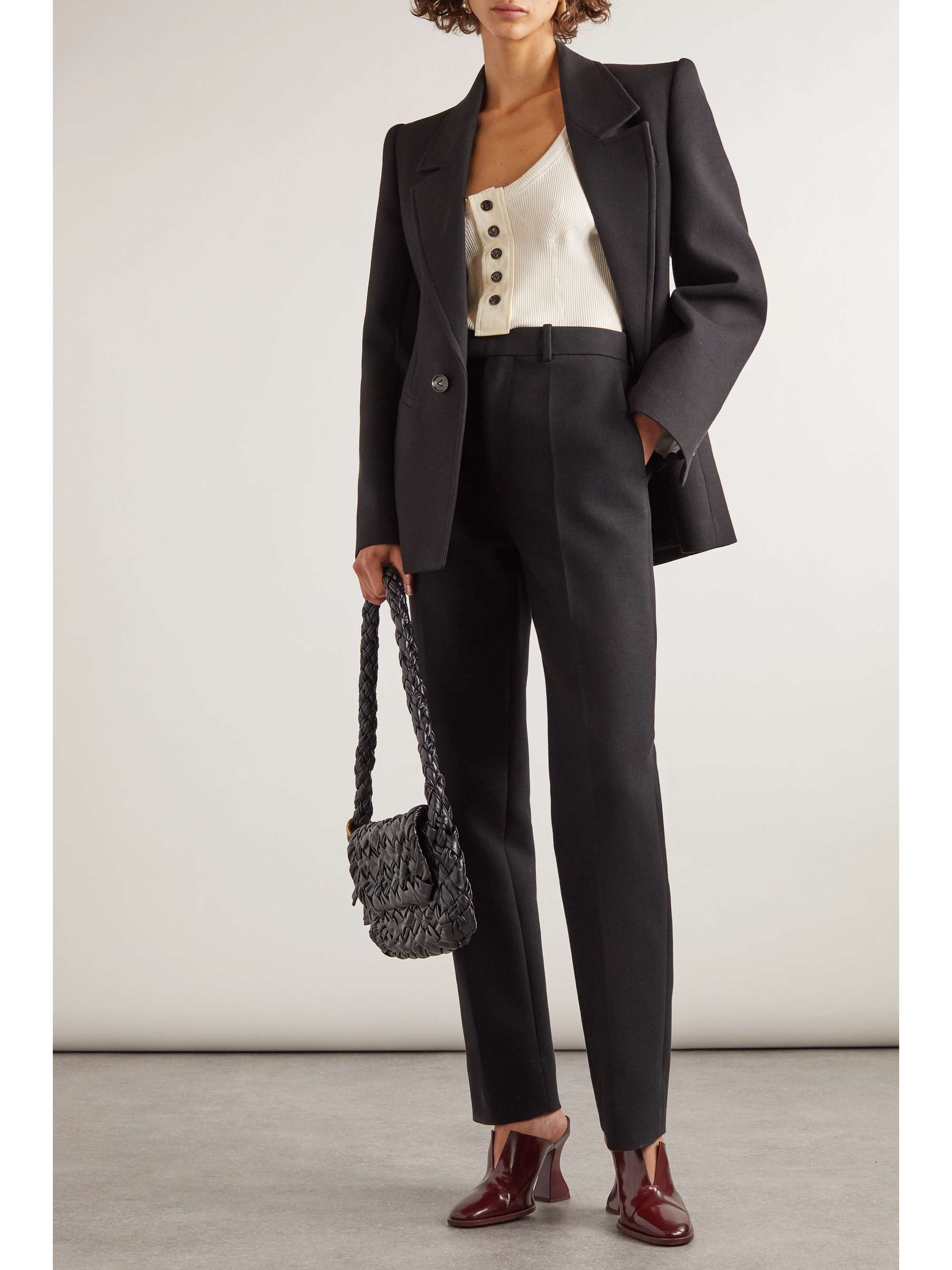 Pleated cotton-blend crepe straight-leg pants view