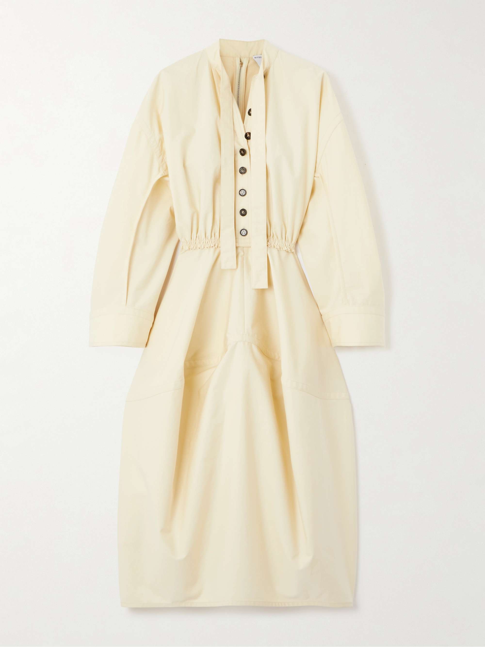 Tie-detailed gathered cotton-twill midi shirt dress view