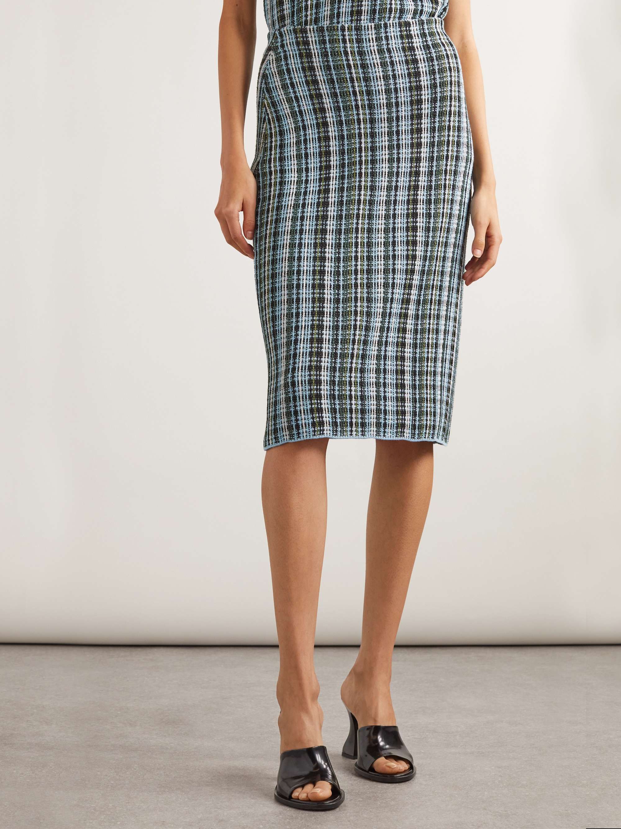 Checked linen-blend midi skirt view