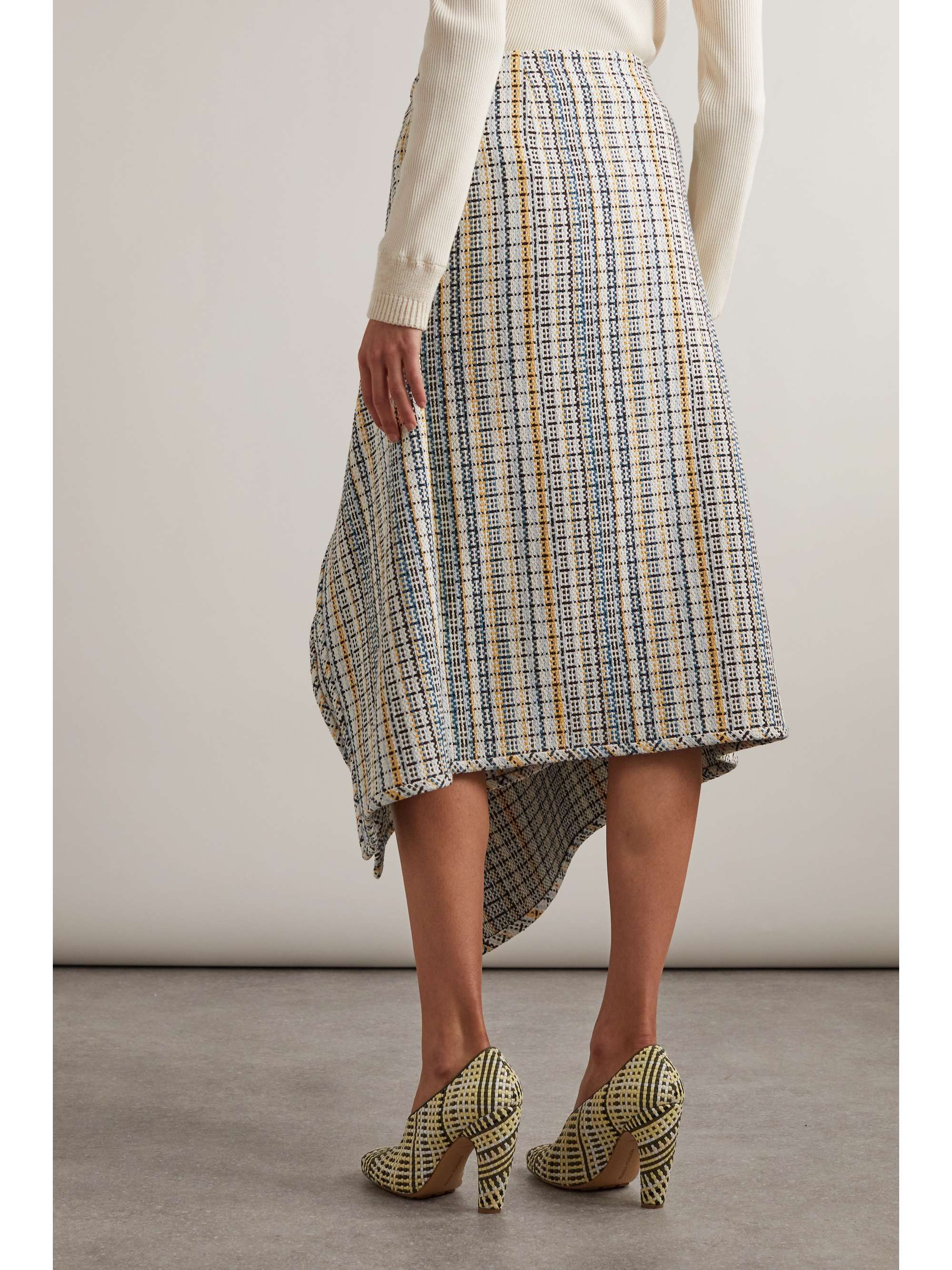 Wrap-effect checked cotton-blend tweed midi skirt view