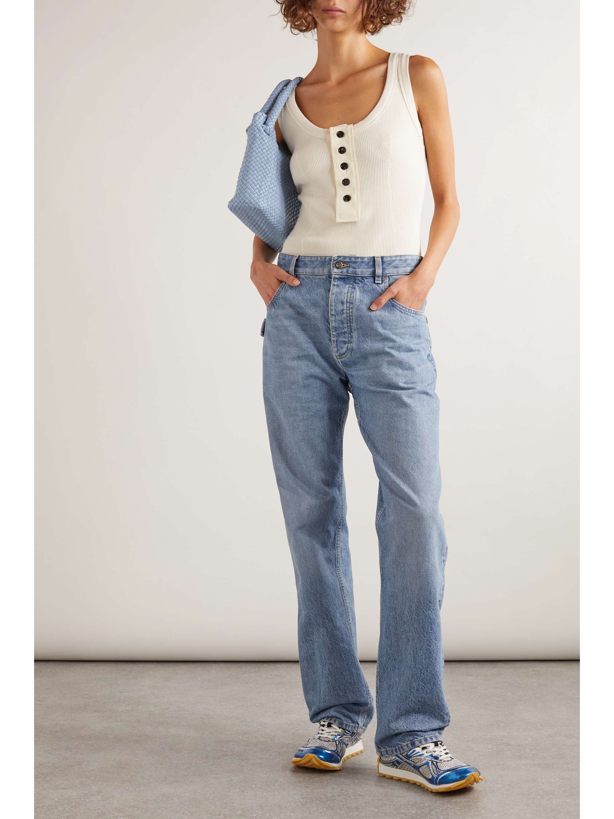Button-embellished ribbed stretch-cotton tank top view