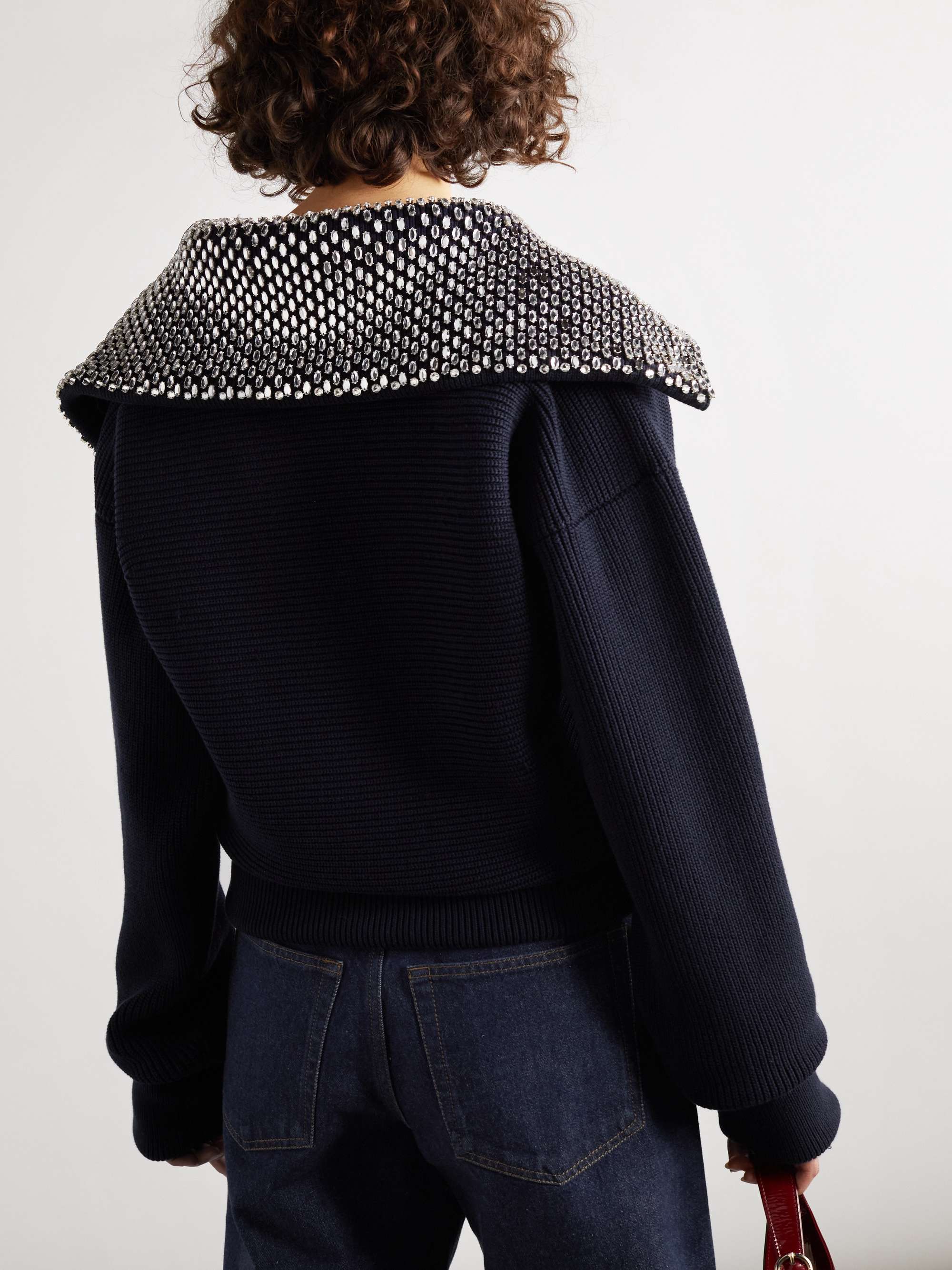 Crystal-embellished ribbed cotton-blend sweater view