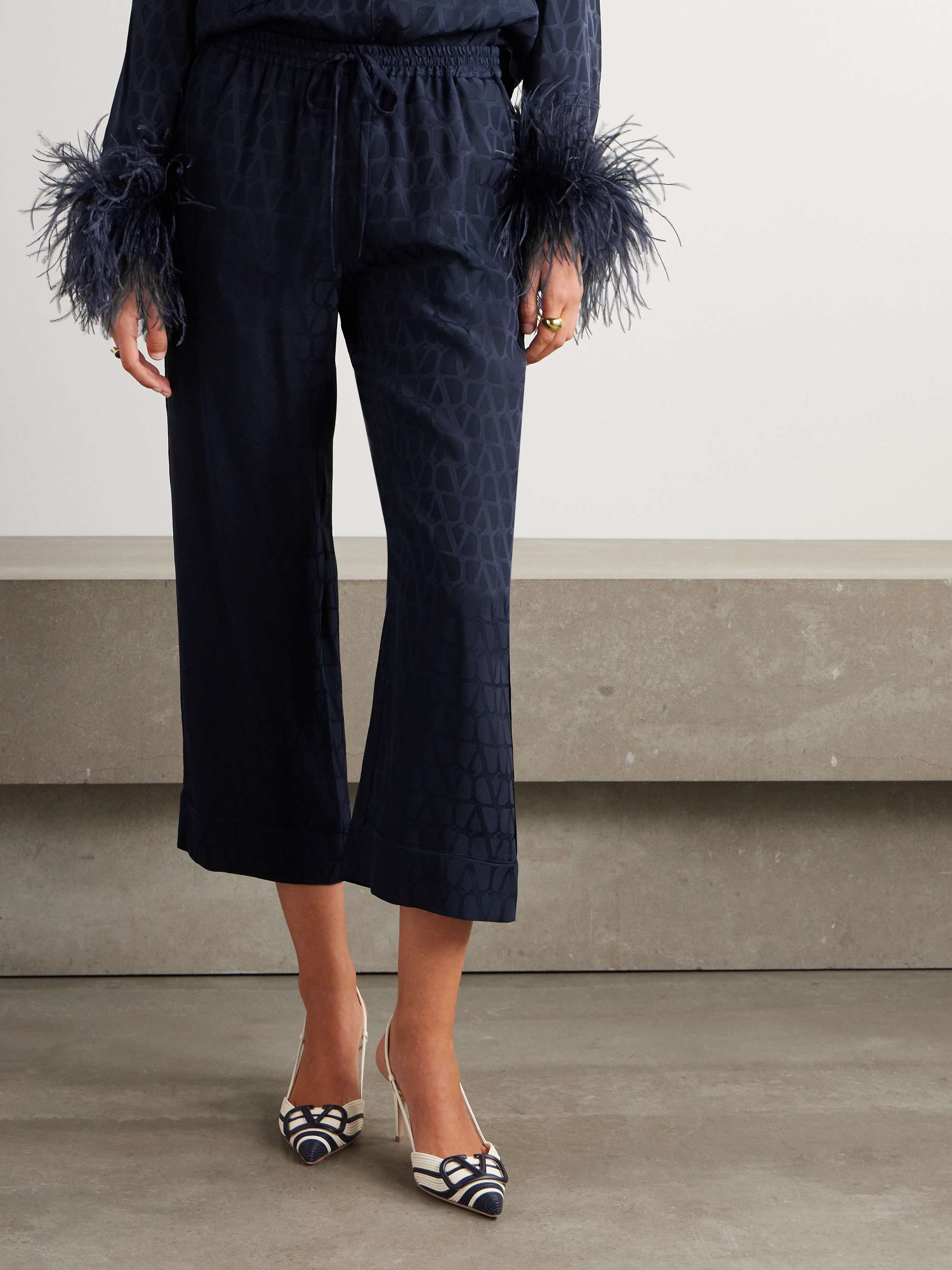 Cropped silk satin-jacquard pajama-style pants view