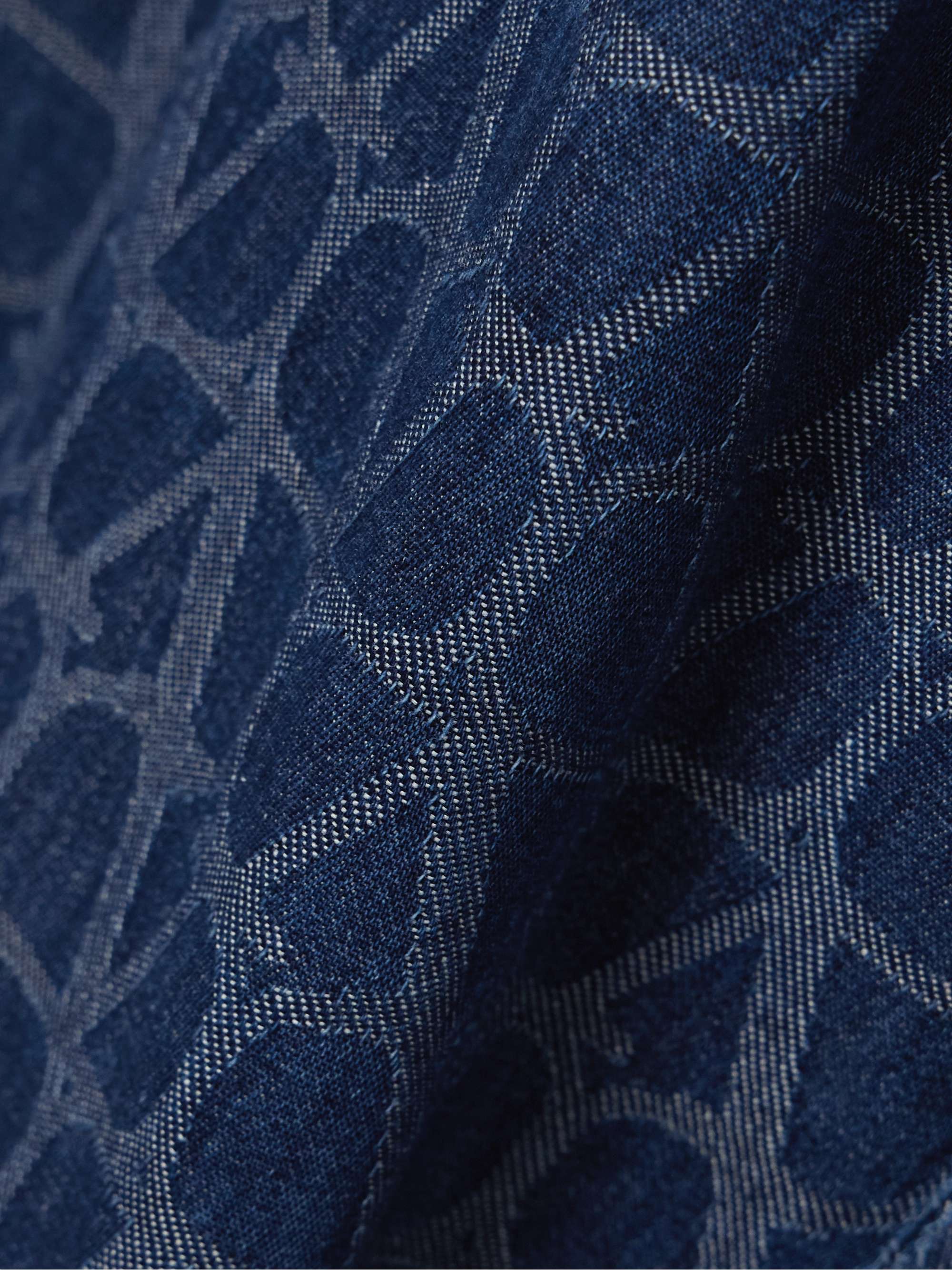 Cropped denim-jacquard wide-leg pants view