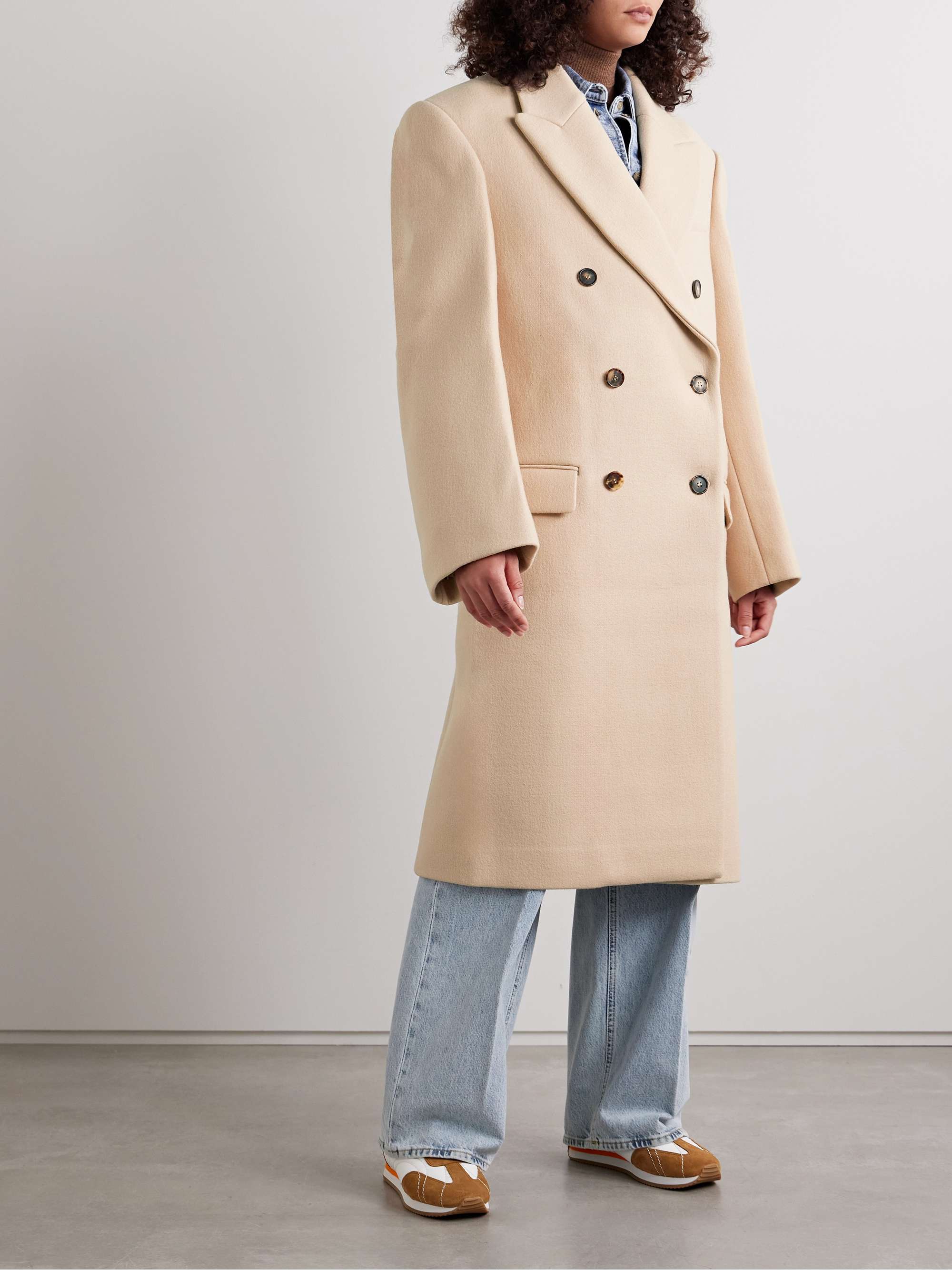 + Hailey Bieber double-breasted wool coat view