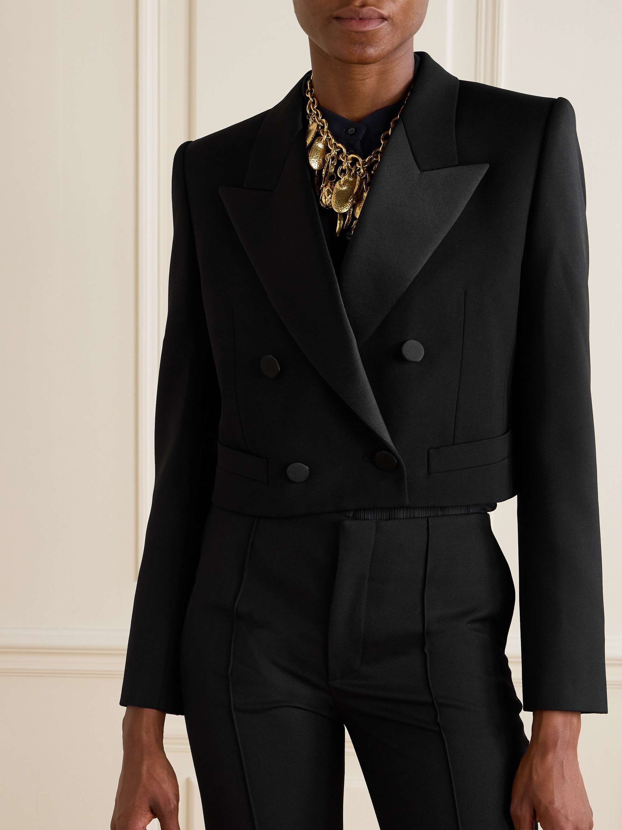 Cropped wool-gabardine blazer view