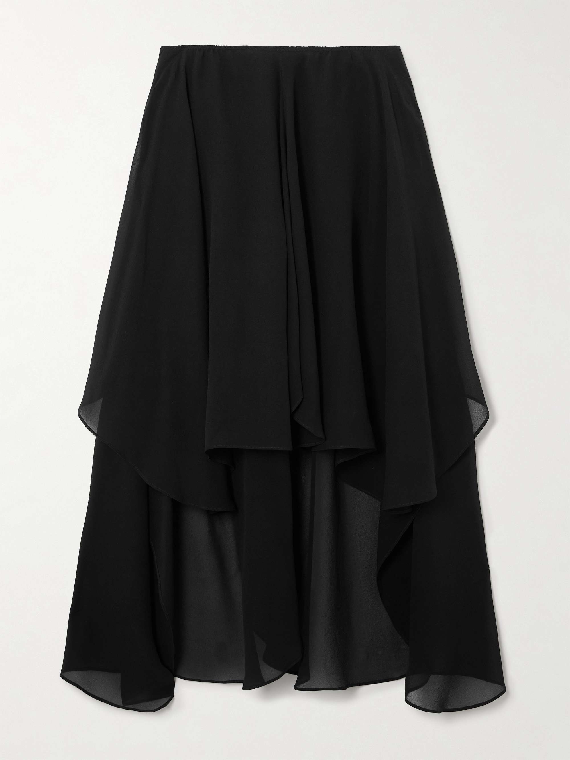 Asymmetric layered pleated silk-georgette midi skirt view