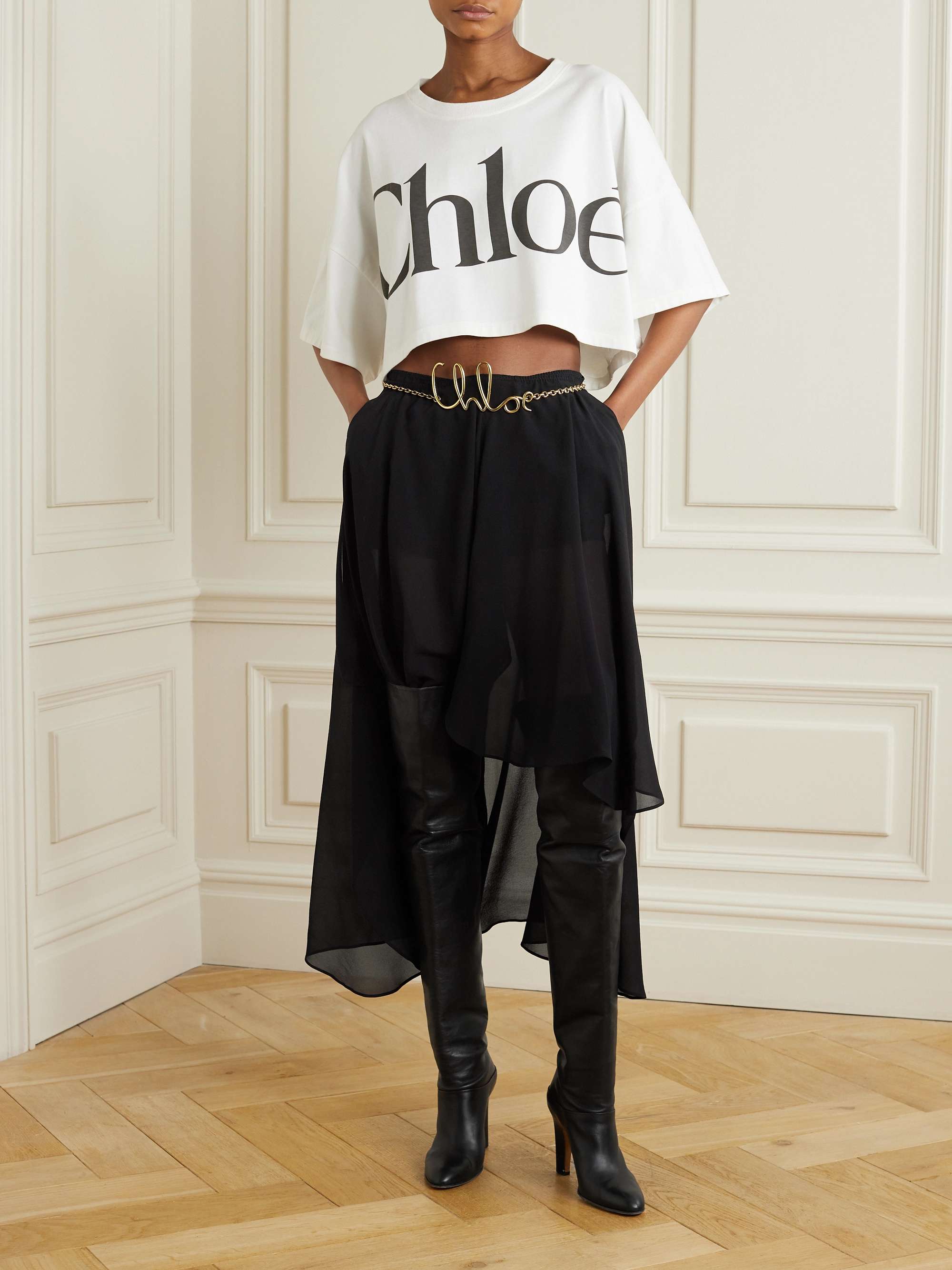 Asymmetric layered pleated silk-georgette midi skirt view