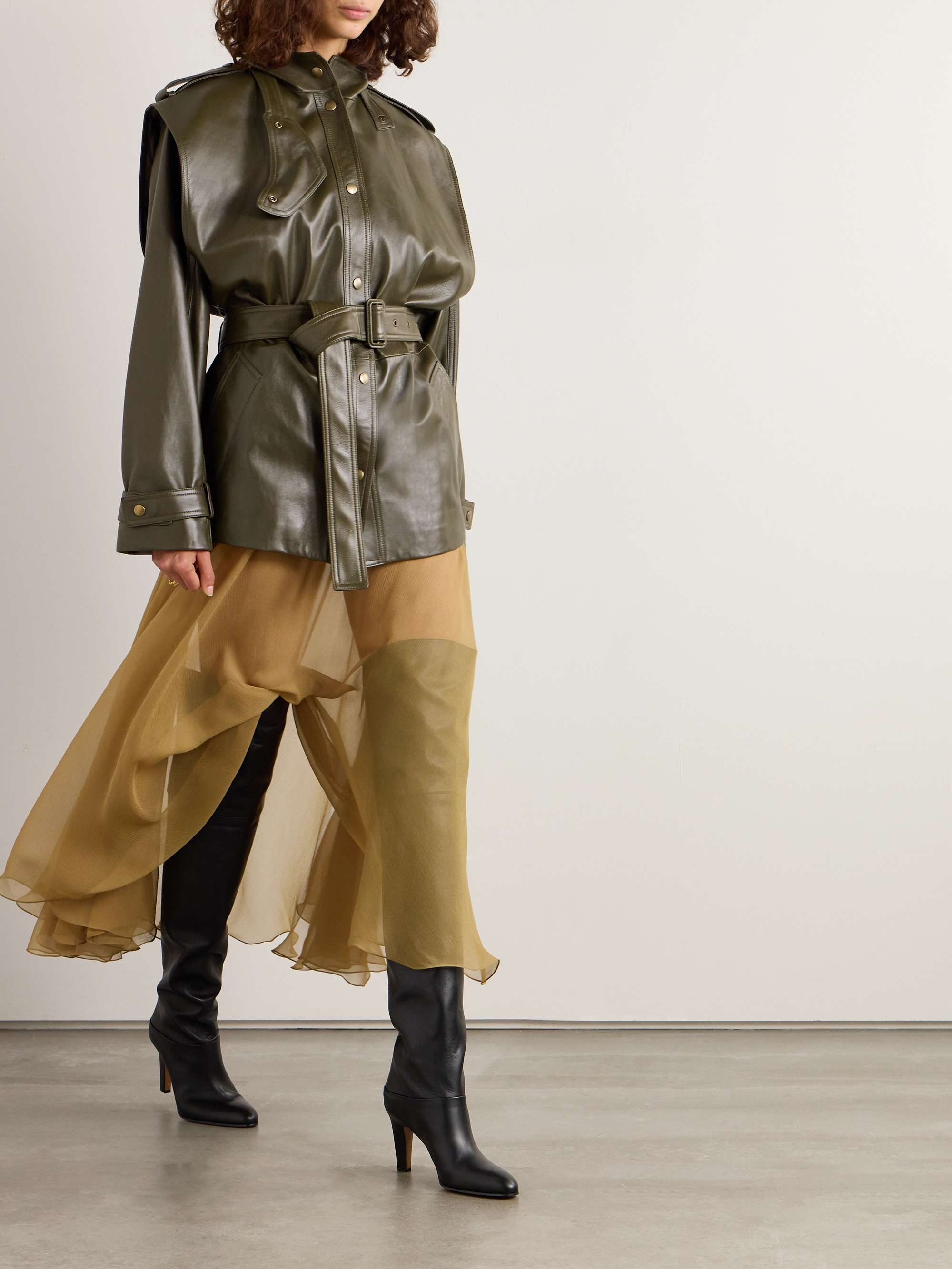 Pleated silk-mousseline midi skirt view