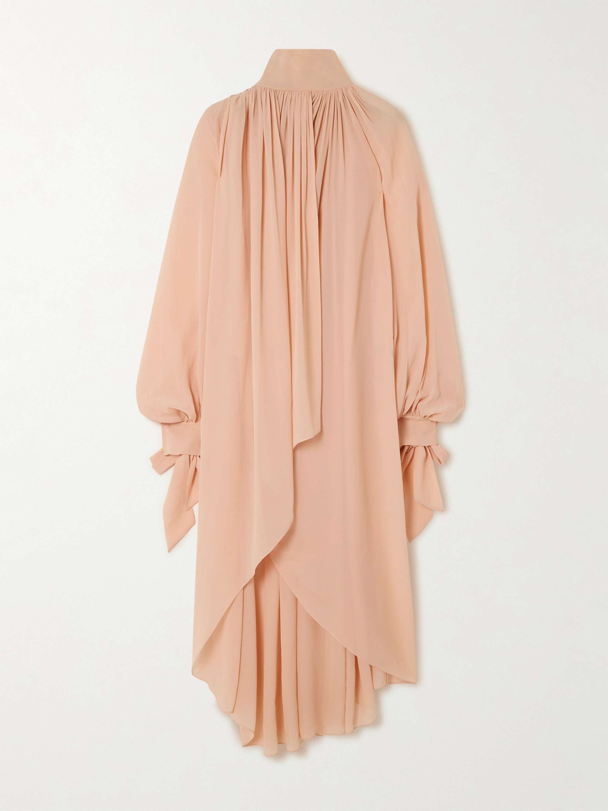 Wrap-effect asymmetric gathered silk-georgette turtleneck midi dress view