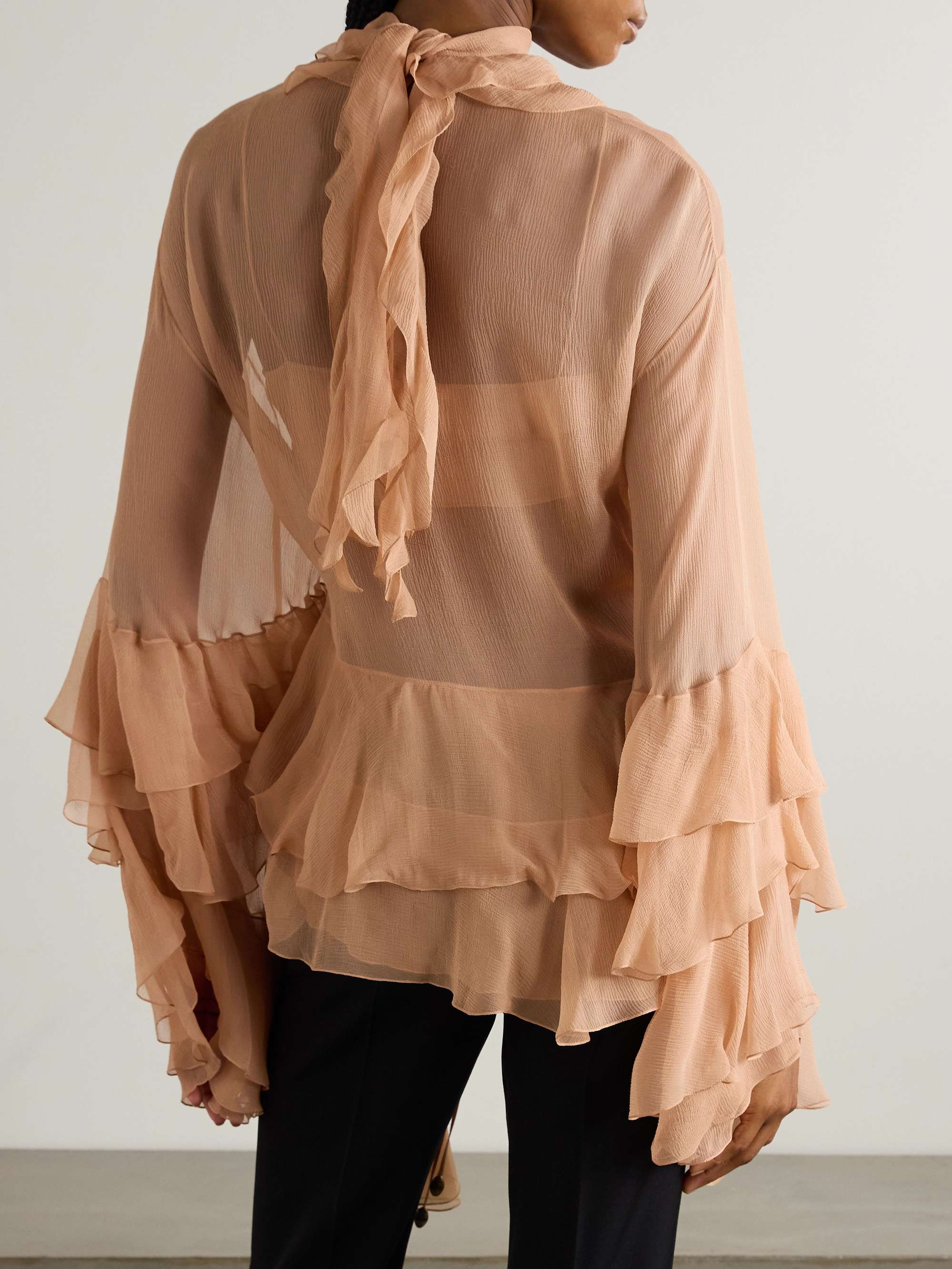 Cutout ruffled silk-crepon turtleneck blouse view