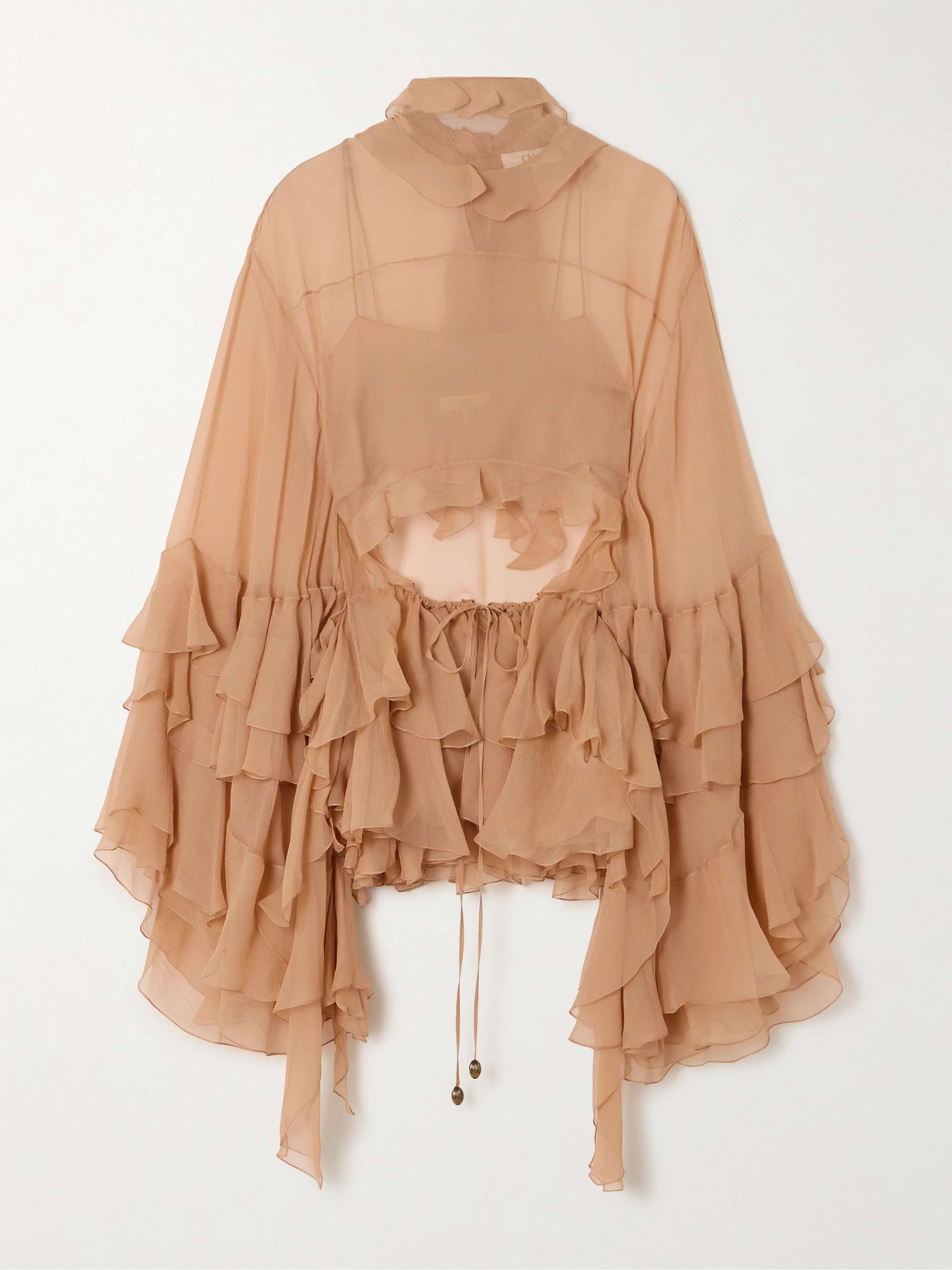 Cutout ruffled silk-crepon turtleneck blouse view