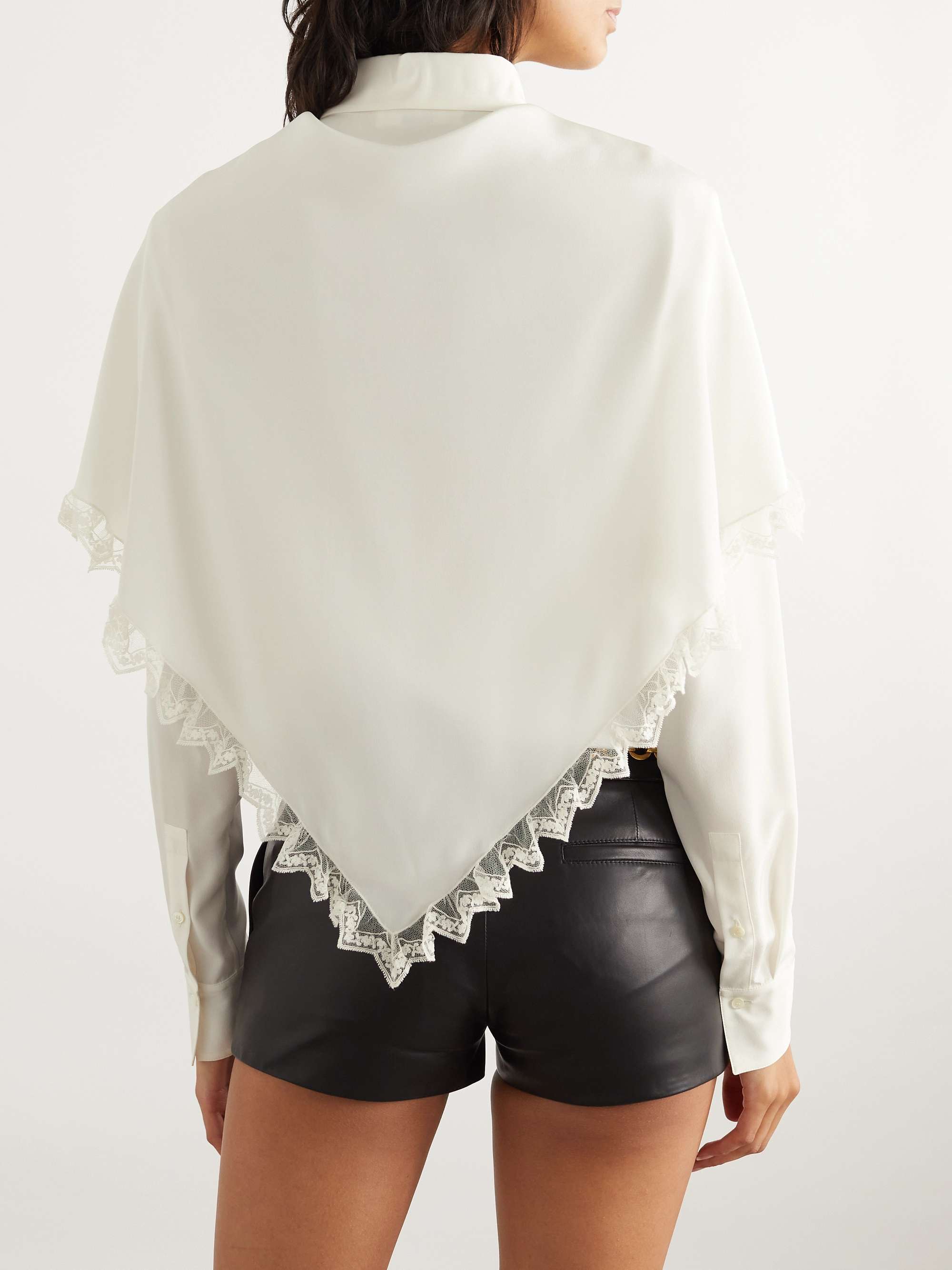 Lace-trimmed draped layered silk-crepe de chine shirt view
