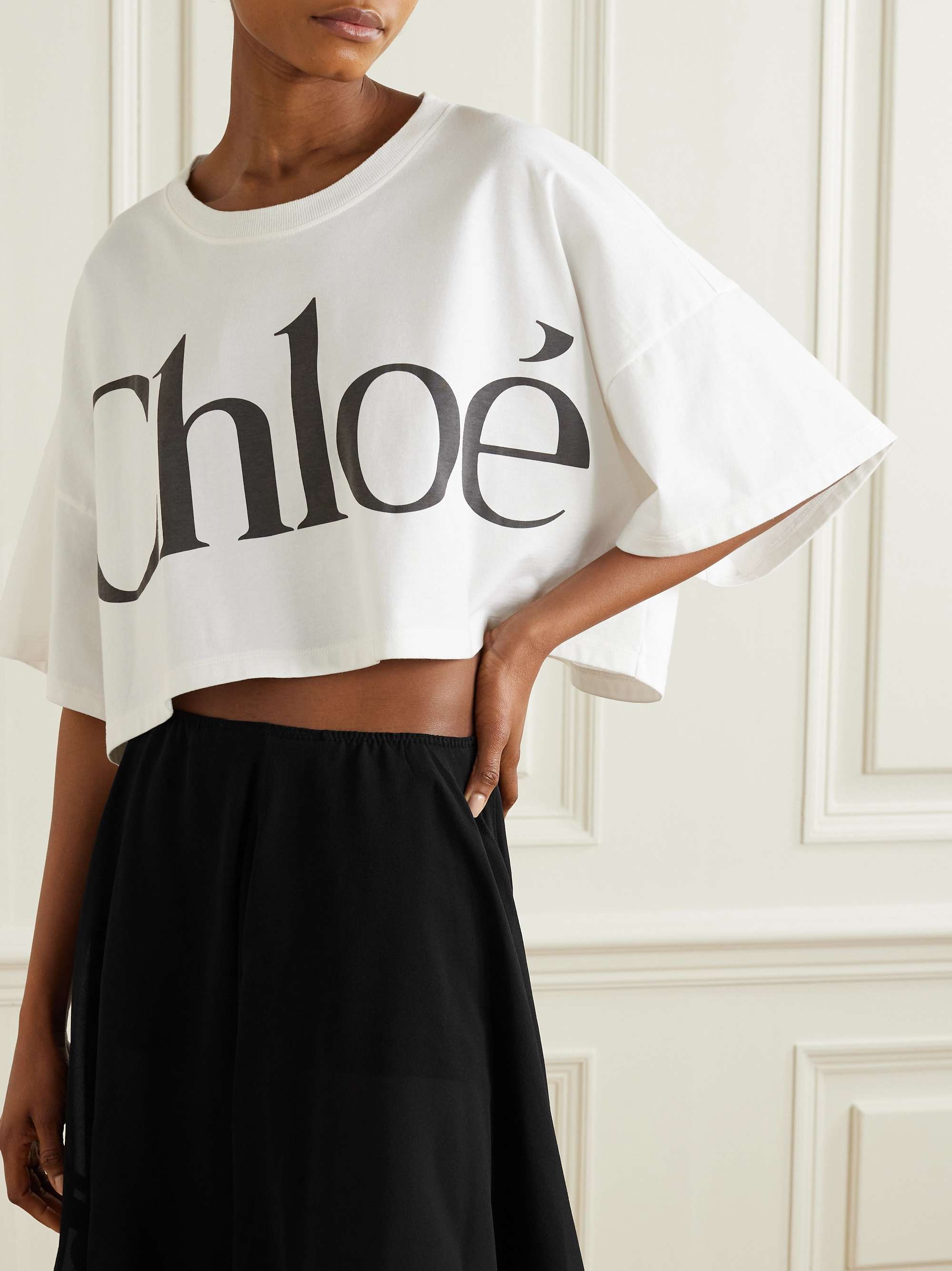 Oversized cropped printed cotton-jersey T-shirt view