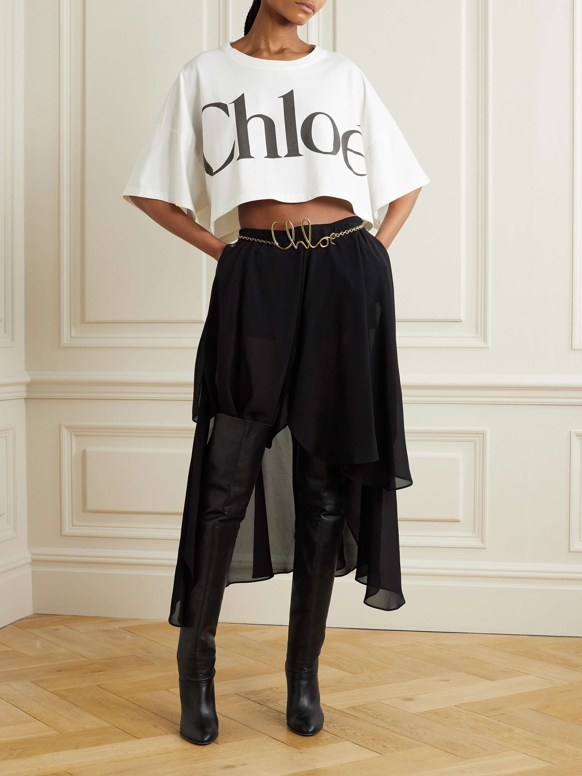 Oversized cropped printed cotton-jersey T-shirt view