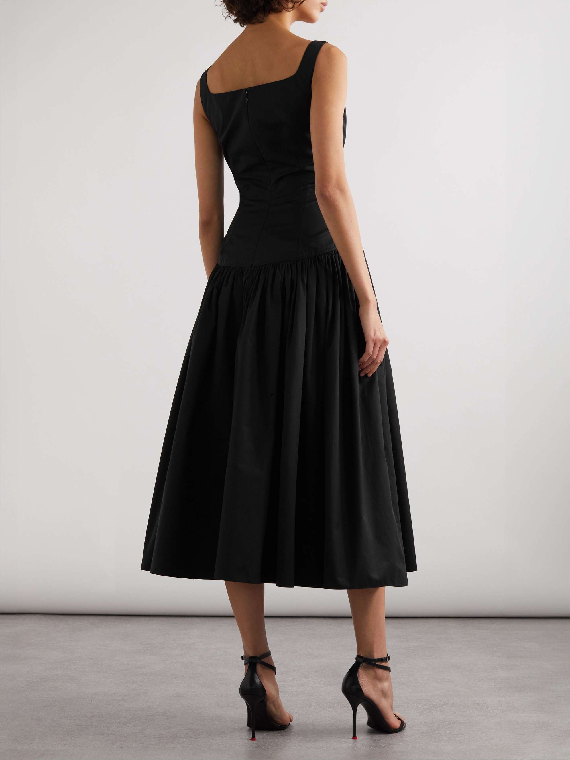 Pleated cotton-poplin midi dress view