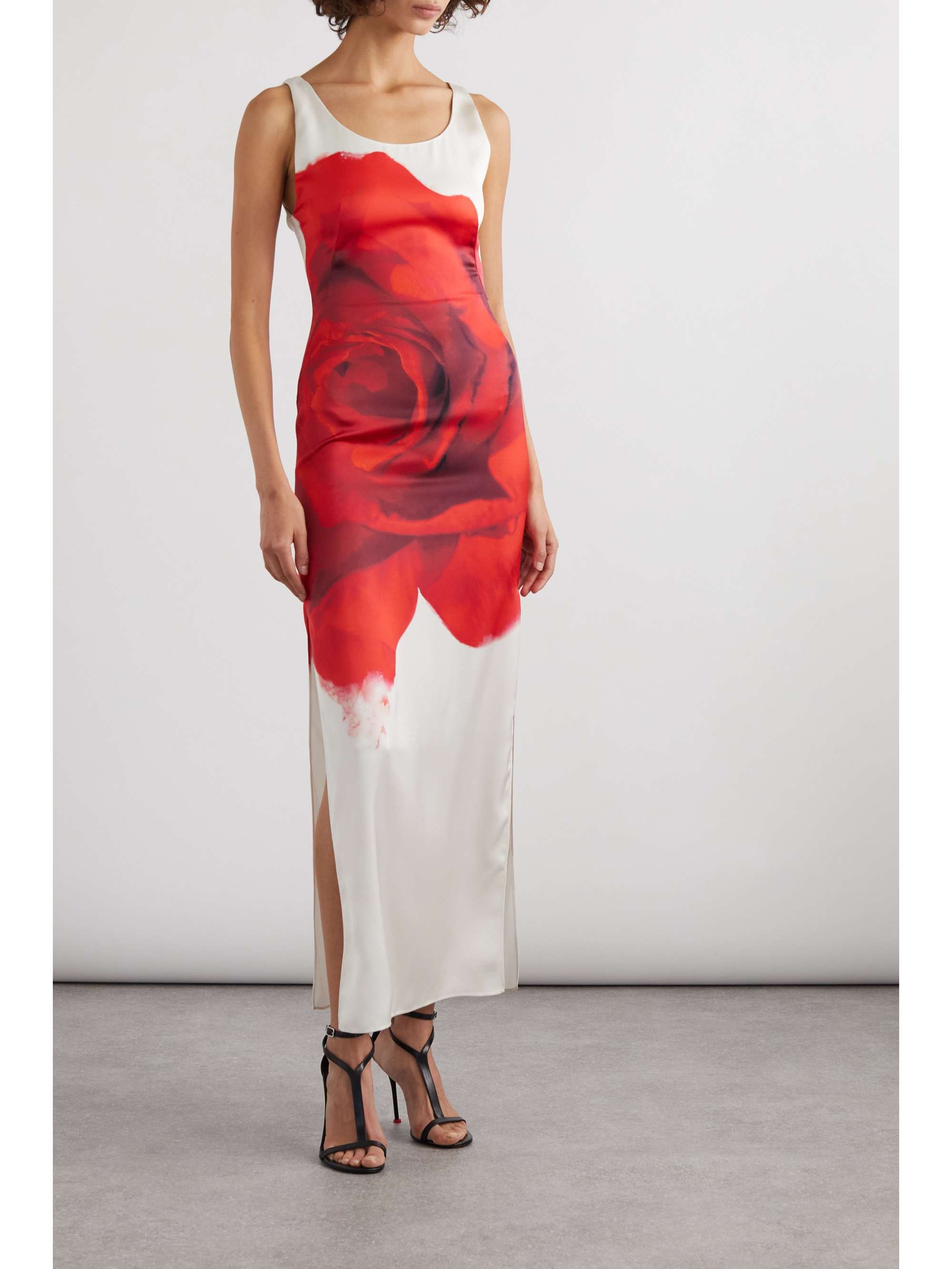 Floral-print silk-satin maxi dress view