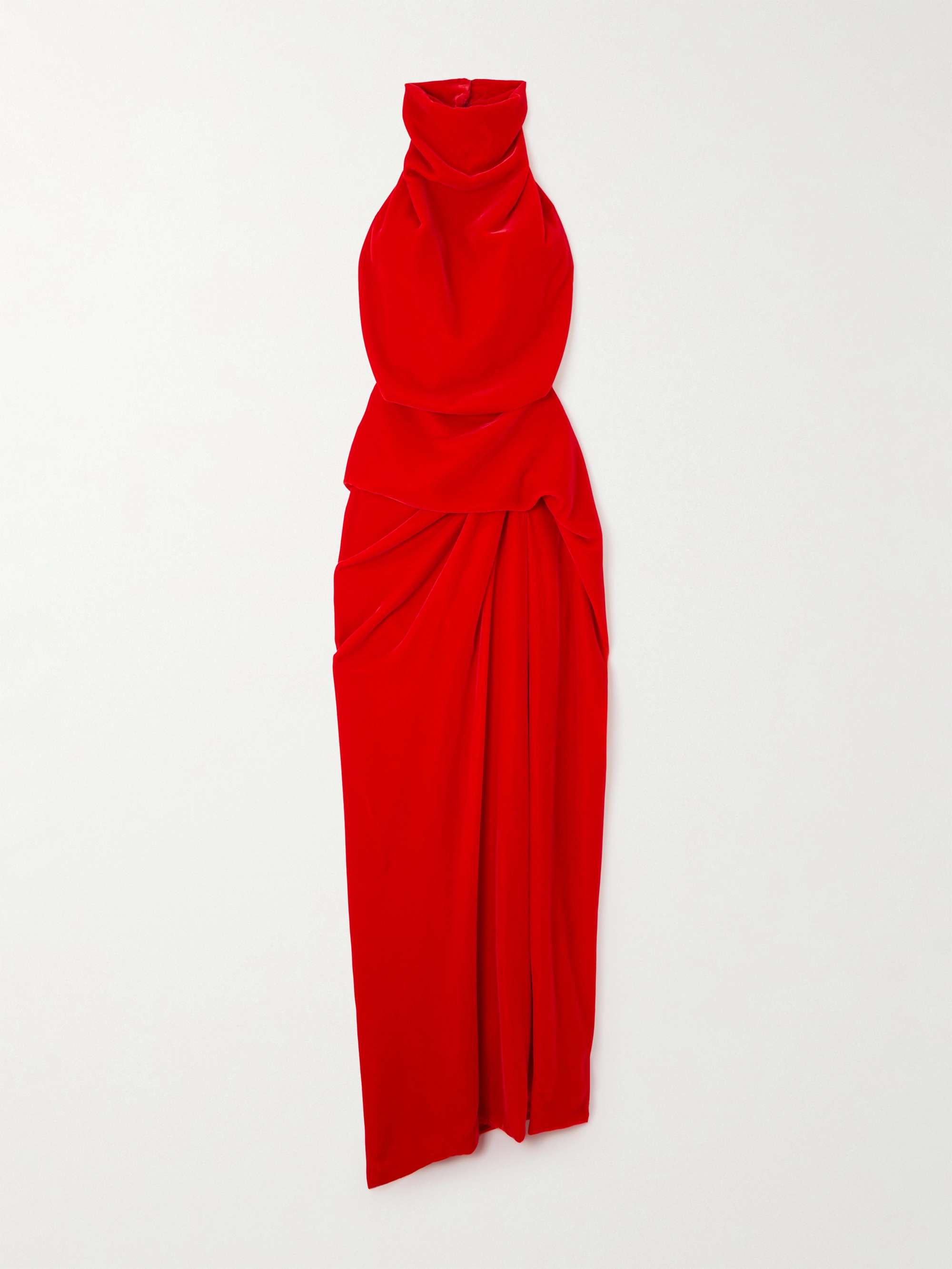 Open-back draped velvet halterneck maxi dress view