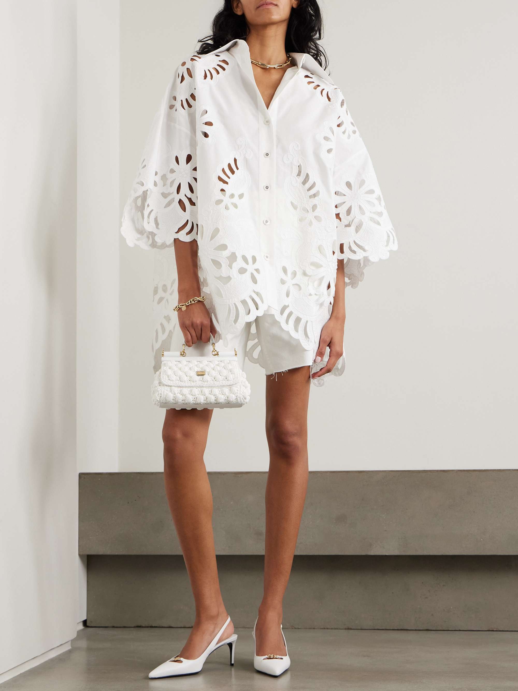 Oversized scalloped broderie anglaise cotton-poplin shirt view