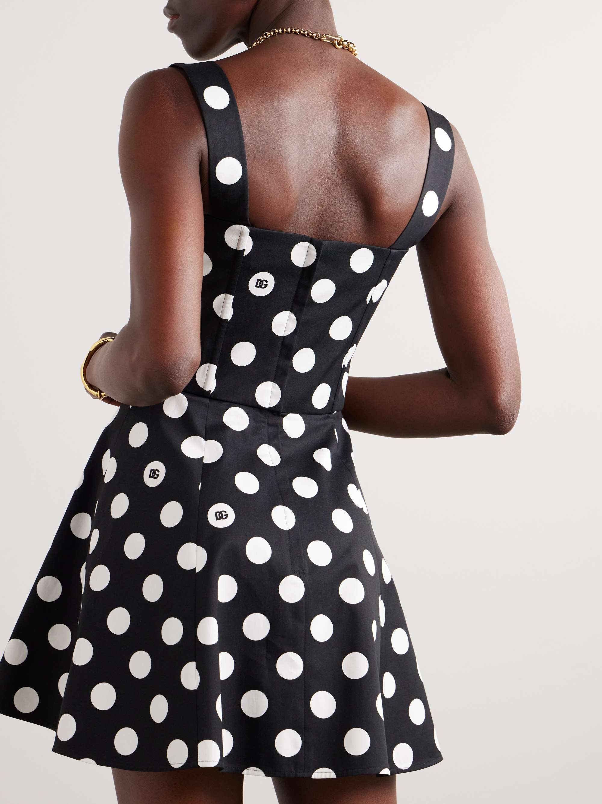 Polka-dot stretch-cotton drill mini dress view