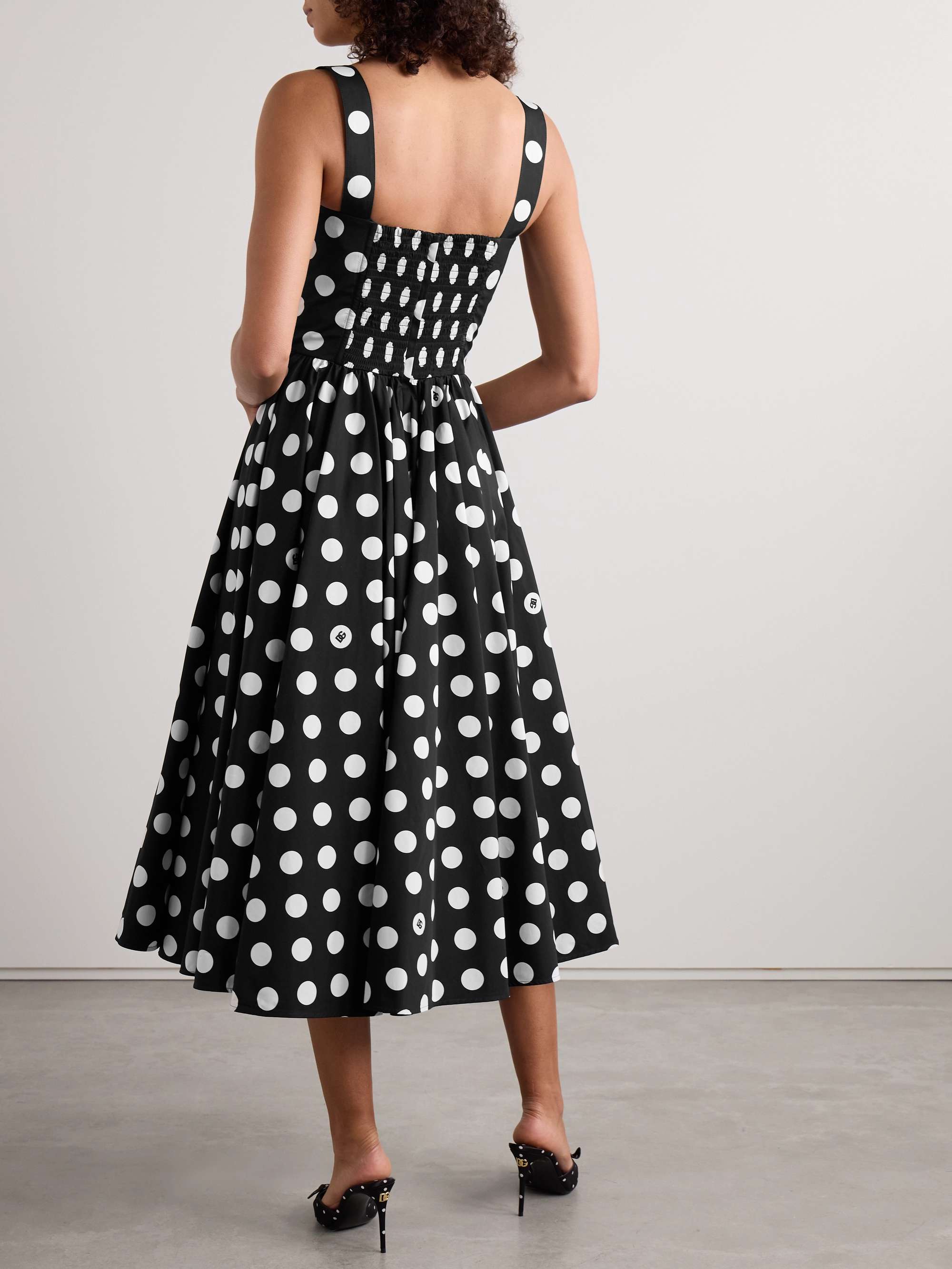 Pleated polka-dot cotton-poplin midi dress view