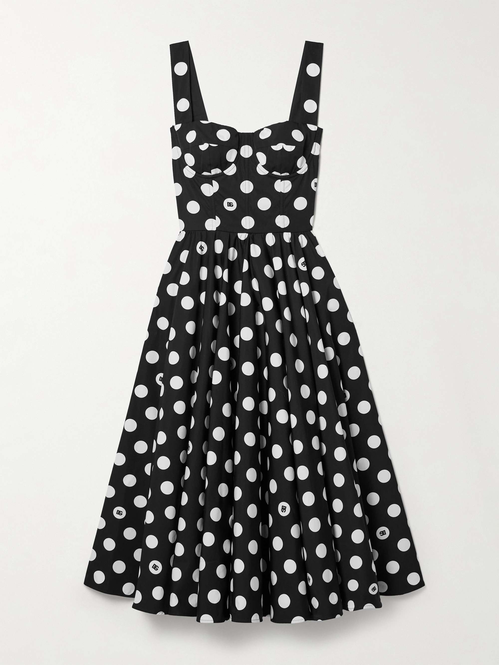 Pleated polka-dot cotton-poplin midi dress view