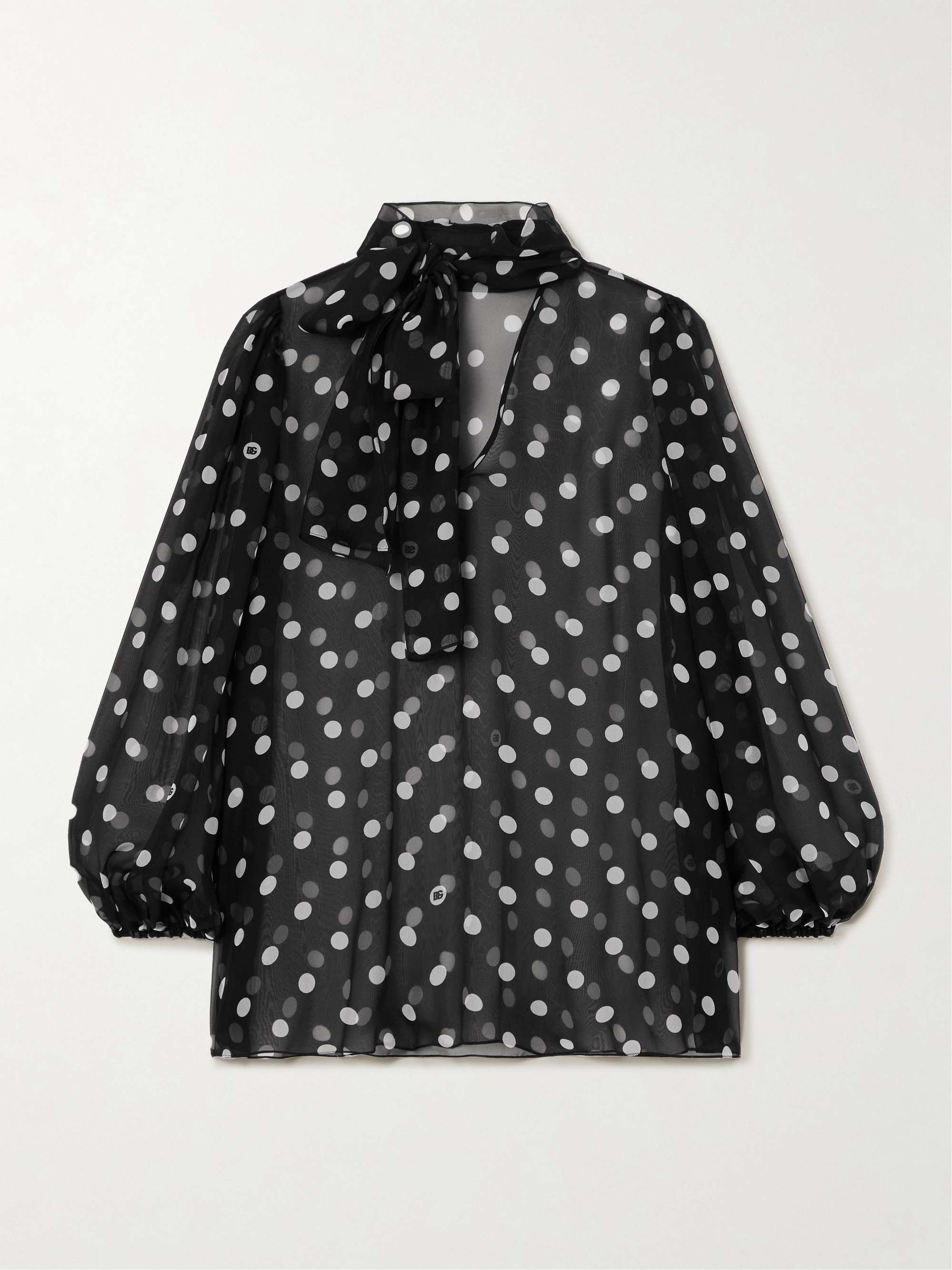 Pussy-bow polka-dot silk-chiffon blouse view