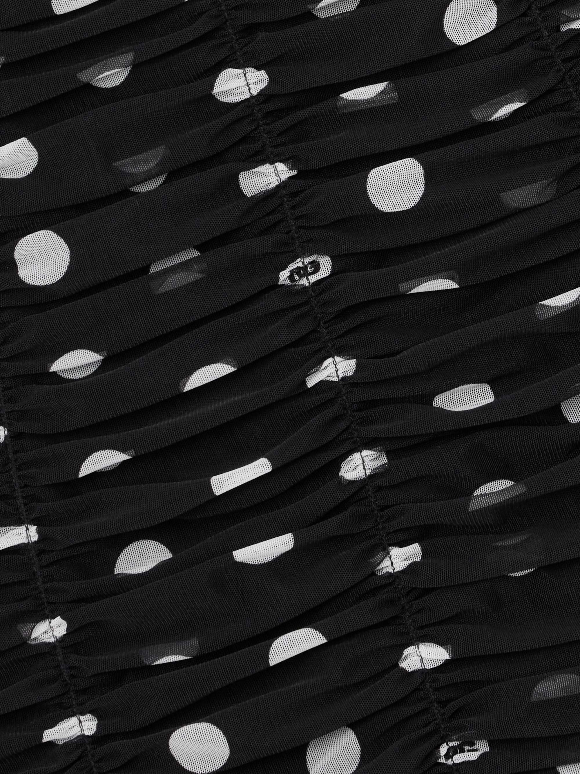 Ruched polka-dot tulle midi dress view