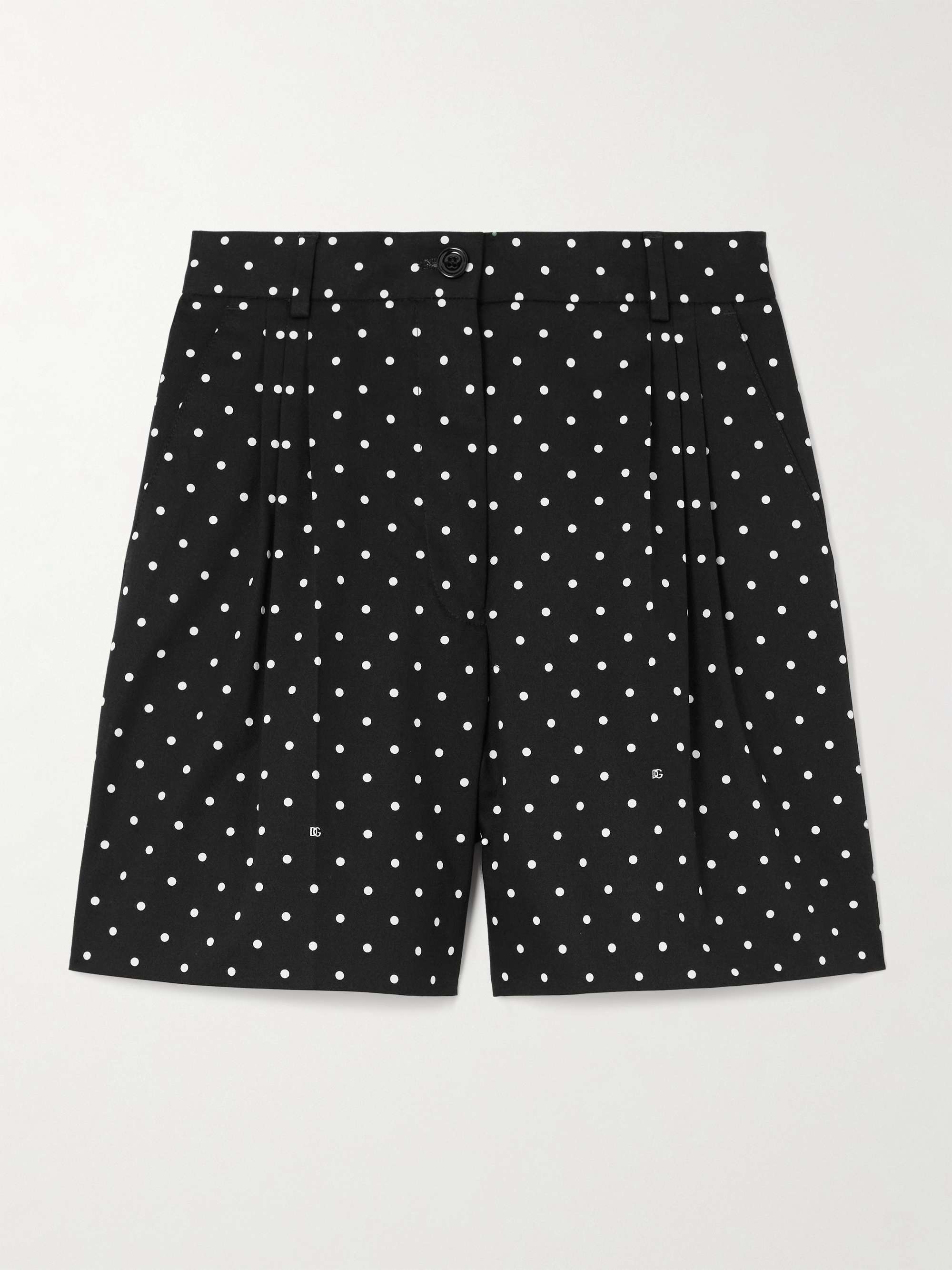 Pleated polka-dot cotton-blend twill shorts view