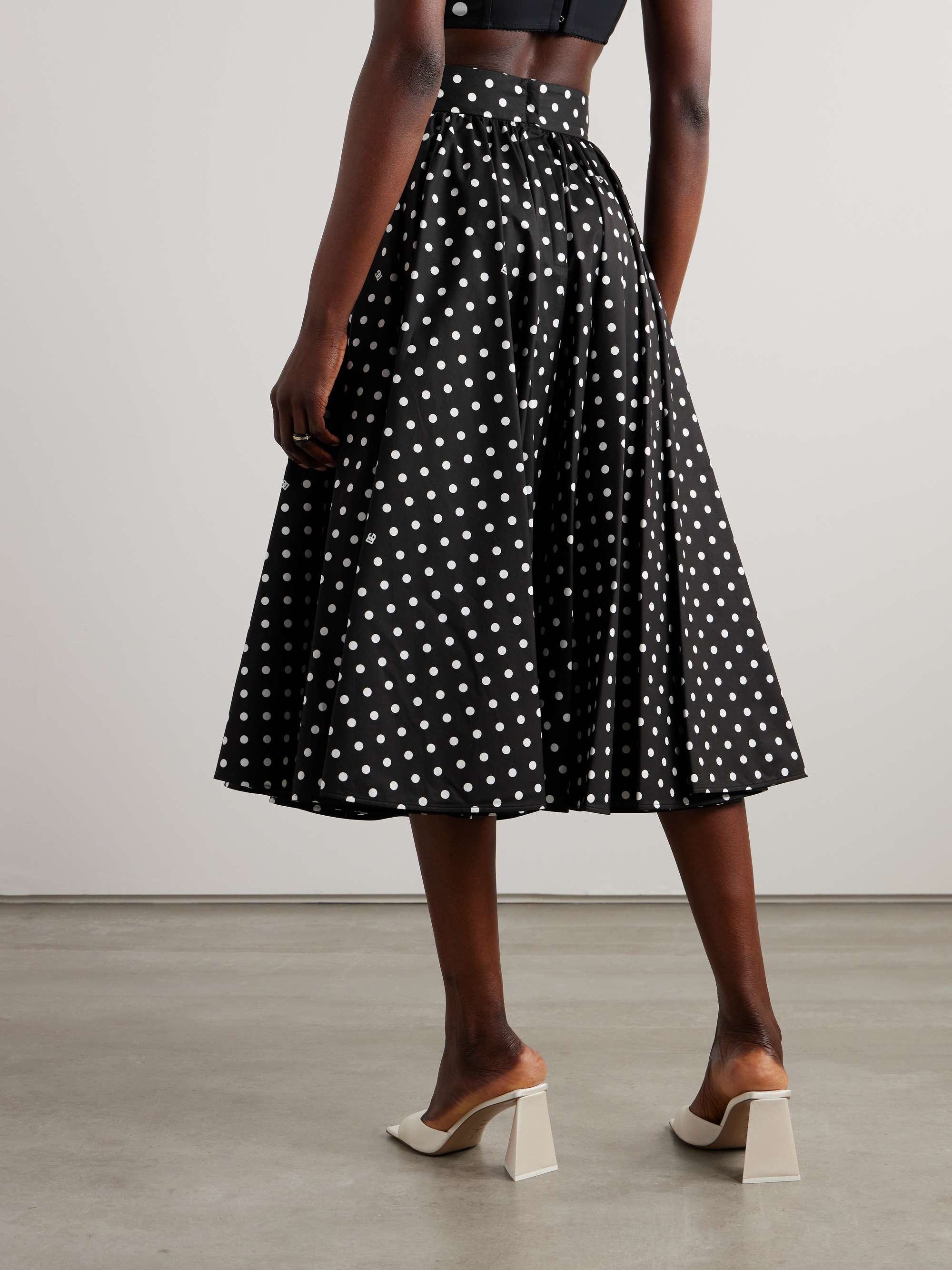 Pleated printed polka-dot cotton-poplin midi skirt view