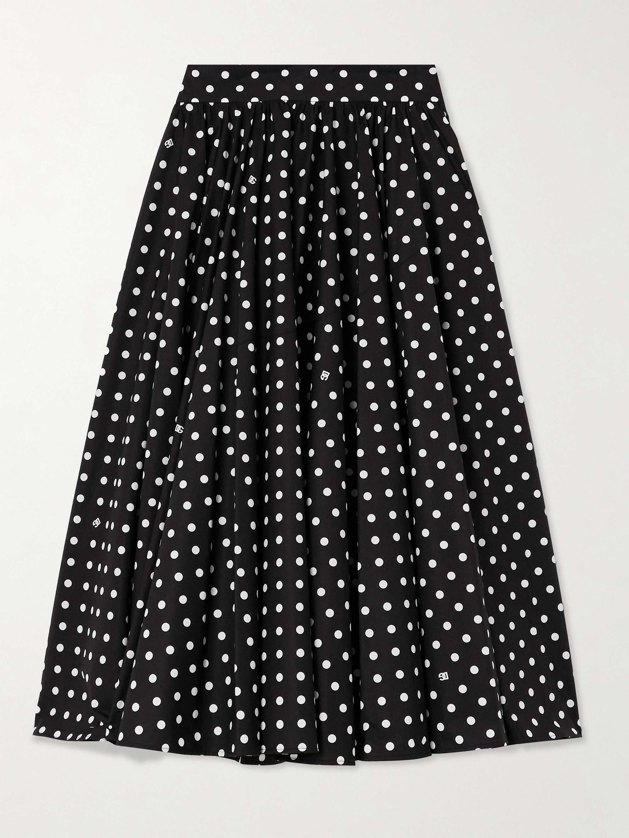 Pleated printed polka-dot cotton-poplin midi skirt view