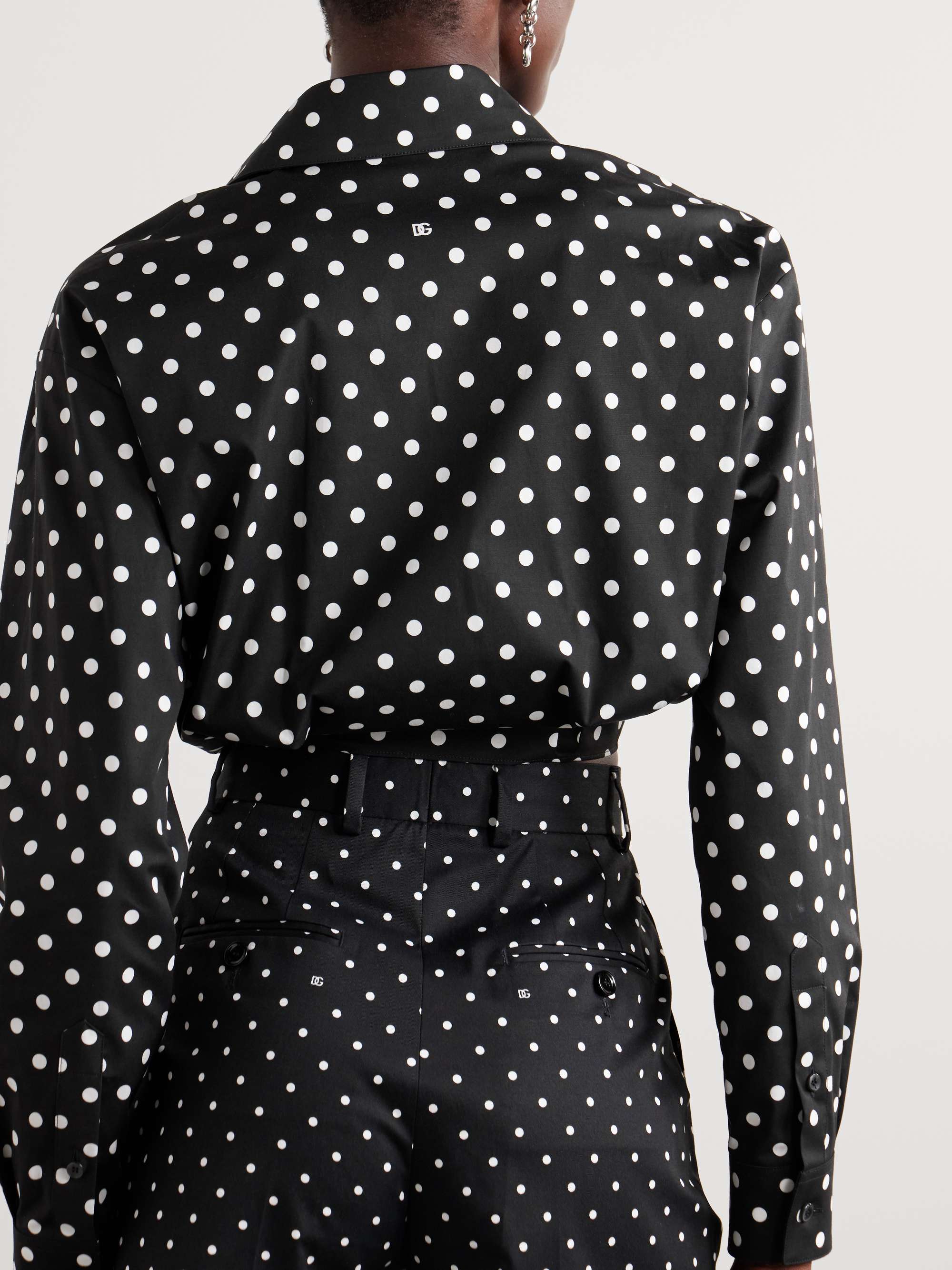 Printed polka-dot cotton-blend poplin shirt view